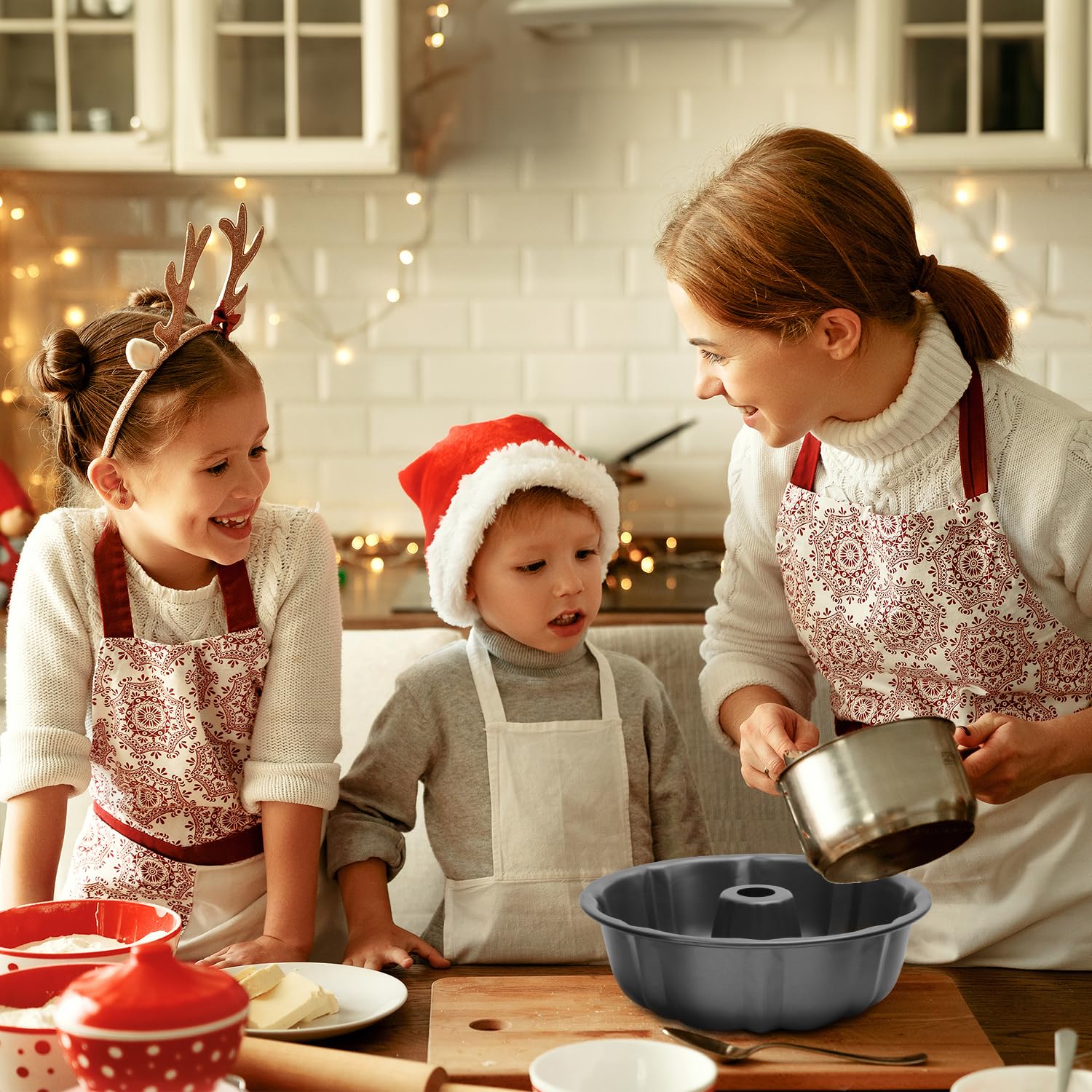 Nonstick 9.5 Inch Bundt Cake Pan Set of 2 - Heavy Duty Carbon Steel 12 Cup Pound Cake Mold for Baking Bundt Cakes, Buntelet, Bavarois & Brownies (Grey) - Perfect for Holiday Desserts, Birthday Parties & Family Gatherings