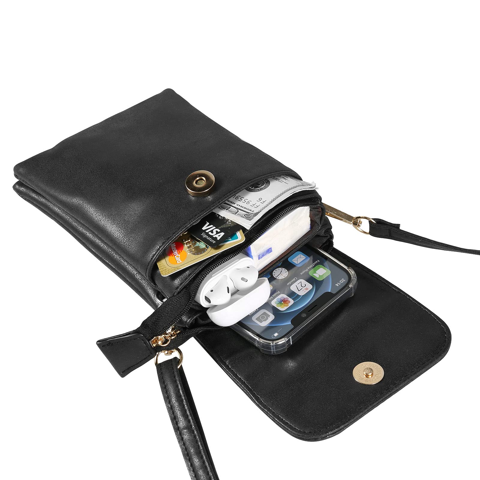 Premium Genuine Leather Crossbody Bag with Roomy Pockets - Compatible with iPhone 12 Pro Max, Samsung Galaxy S21/S20/Note20, Google Pixel 5 & More (Black) - Perfect for Travel, Shopping & Everyday Use