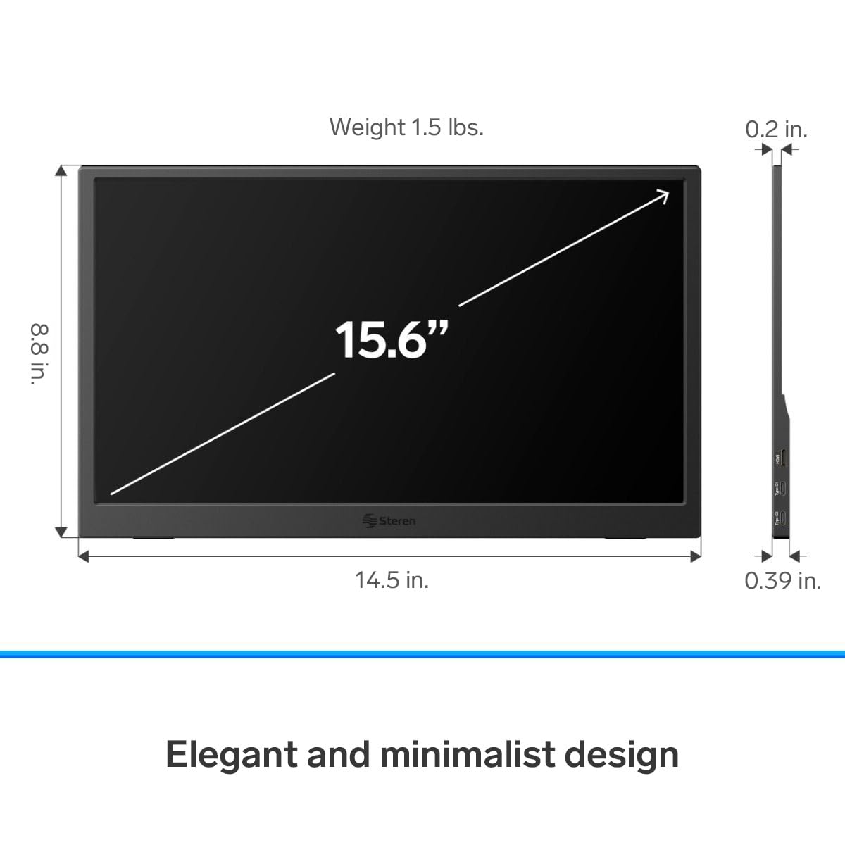 STEREN 16 Inch Portable HDR Monitor for Laptop - Full HD 1080p USB-C HDMI External Display, Ultra Slim Lightweight Second Screen for Work, Gaming & Travel