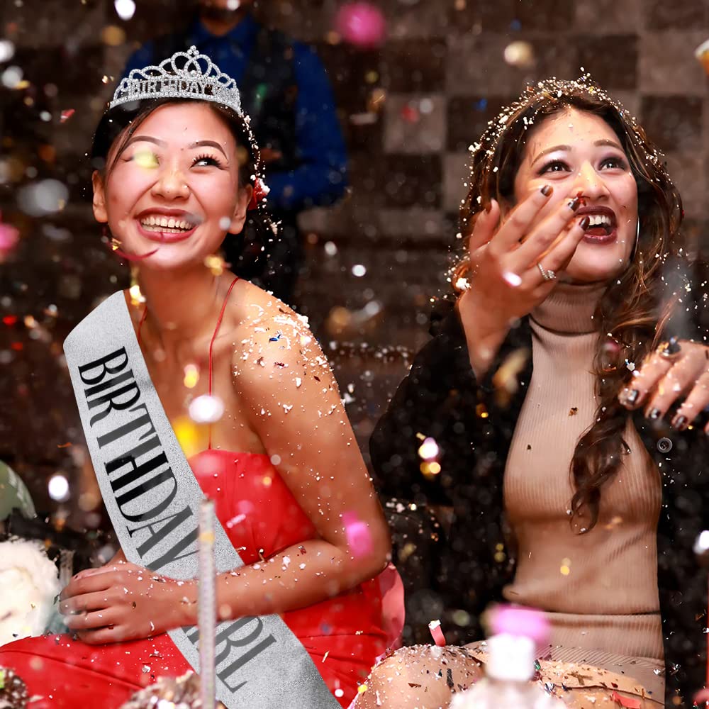 Sparkling Rhinestone Birthday Crown for Women - Elegant Birthday Tiara & Sash Set in Silver & Black | Perfect for Birthday Girl, Princess Party, Bachelorette & Special Celebrations