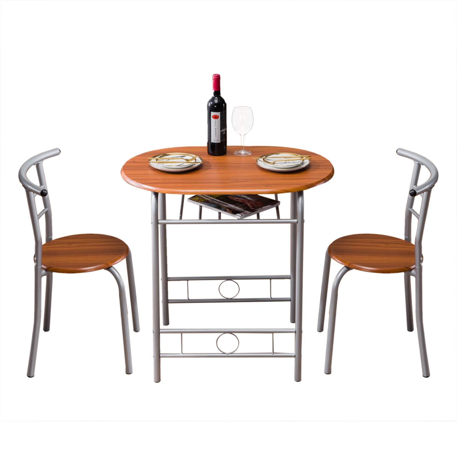 Modern 3-Piece Wood Dining Table Set with 2 Stools, Contemporary Brown Kitchen Breakfast Table for Home, Perfect for Small Spaces and Compact Living Rooms