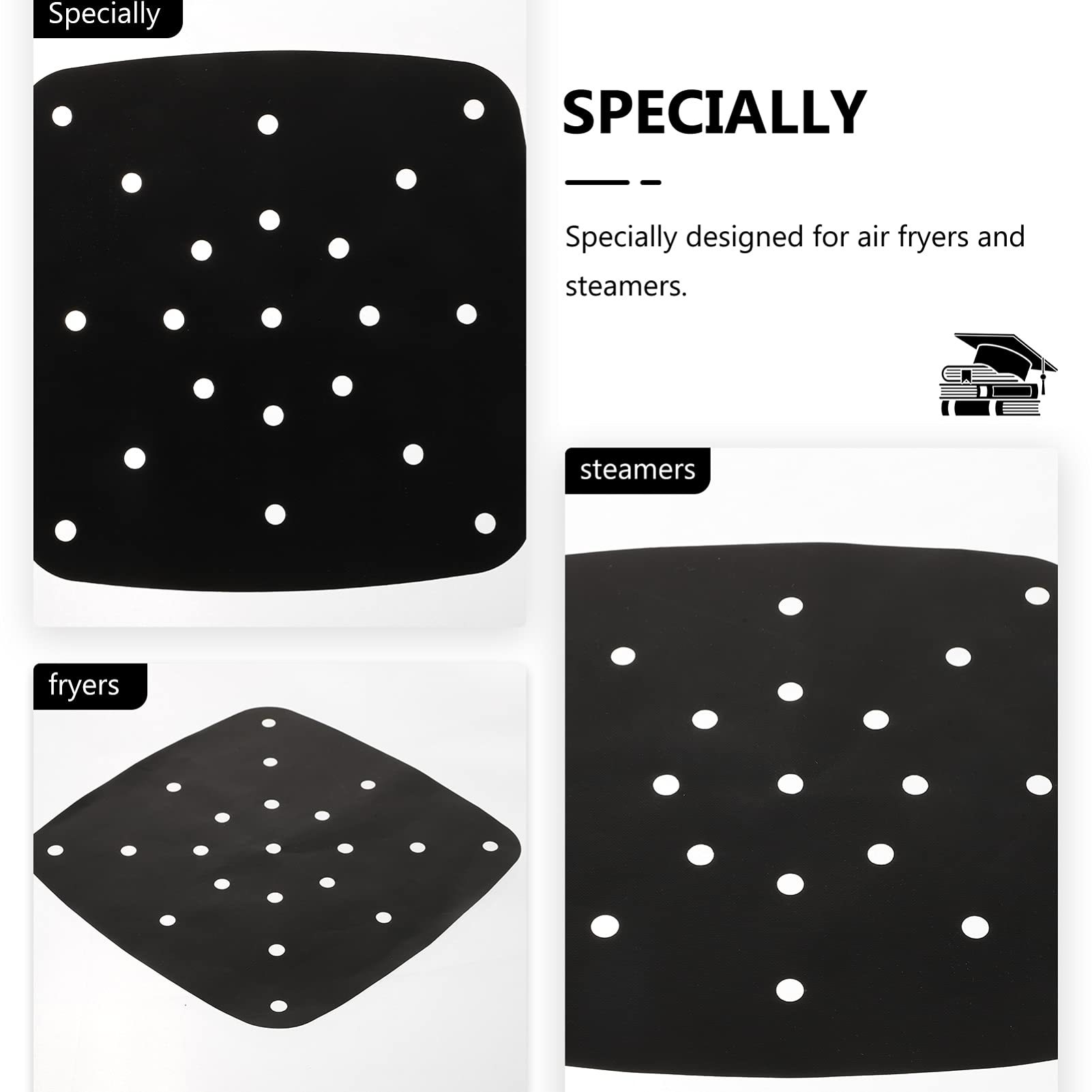 Hemoton 4-Piece Square Air Fryer Parchment Liners - Non-Stick Silicone Baking Mats for Steaming, Cooking & Baking - Perfect for Air Fryers, Steamer Baskets & Oven Use