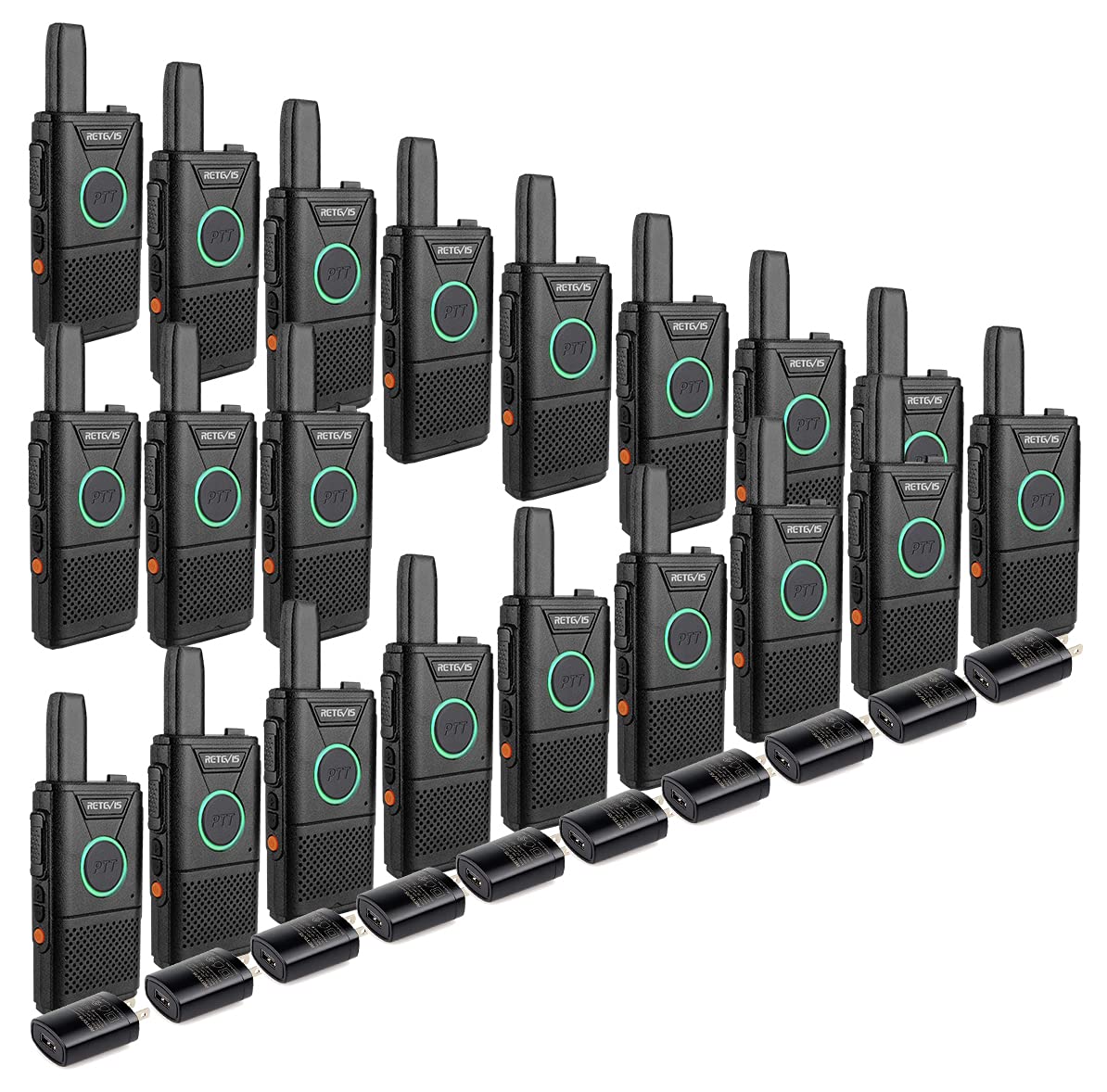 Retevis RT18 20-Pack Rechargeable Long Range Two-Way Radios with Dual PTT, LED Display & VOX Hands-Free - Compact Walkie Talkies for Business, School, Healthcare Teams (Commercial Use, Construction Sites, Event Coordination, Emergency Communication)