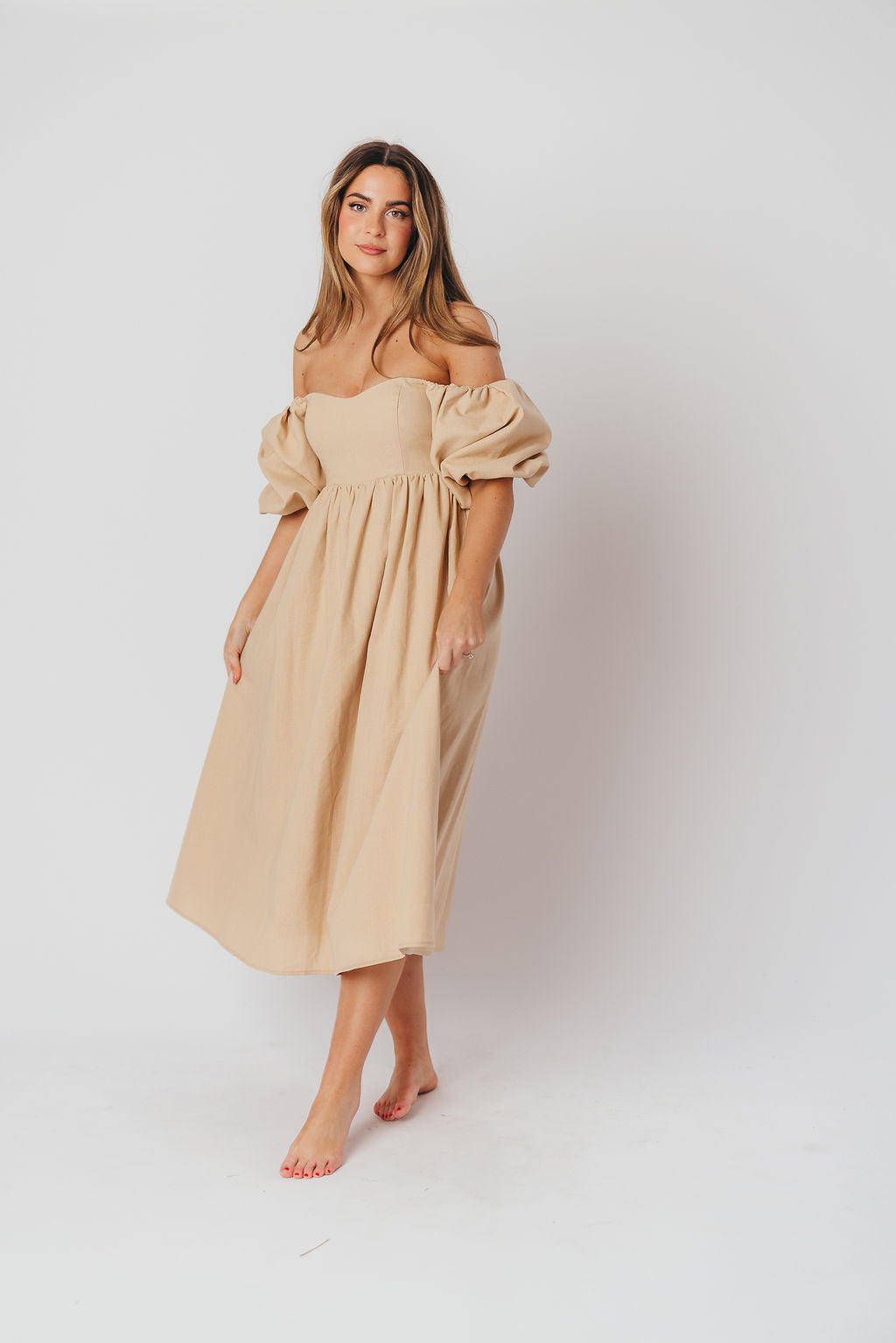 Hamilton Midi Dress in Taupe - Bump Friendly Maternity Dress (Sizes S-2XL) | Perfect for Pregnancy, Baby Showers & Special Occasions