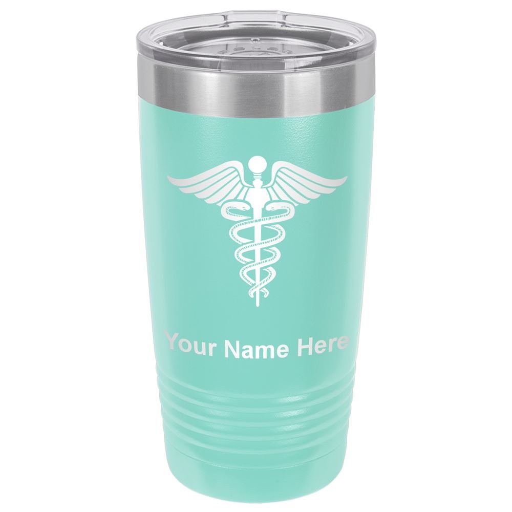 LaserGram 20oz Vacuum Insulated Stainless Steel Tumbler with Caduceus Medical Symbol - Personalized Engraved Travel Mug for Coffee, Tea & Cold Drinks - Perfect Gift for Nurses, Doctors & Healthcare Workers (Teal)