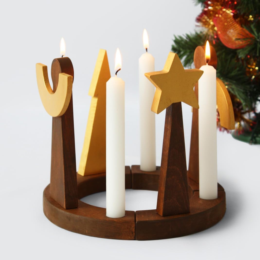 Wooden Advent Wreath Candle Holder - Christmas Table Centerpiece for Votive/Taper Candles - Holiday Home Decor
