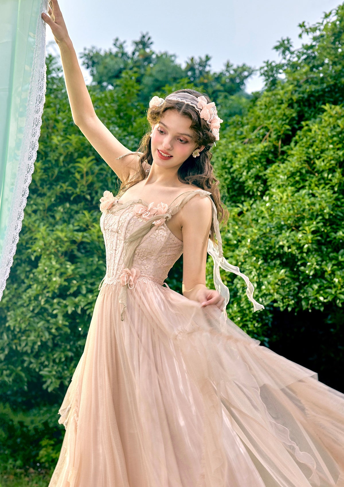 Flower Kissing Wonderland Corset Dress - Elegant Lace Vintage Corset Gown for Women | Perfect for Weddings, Prom, Evening Parties & Special Occasions