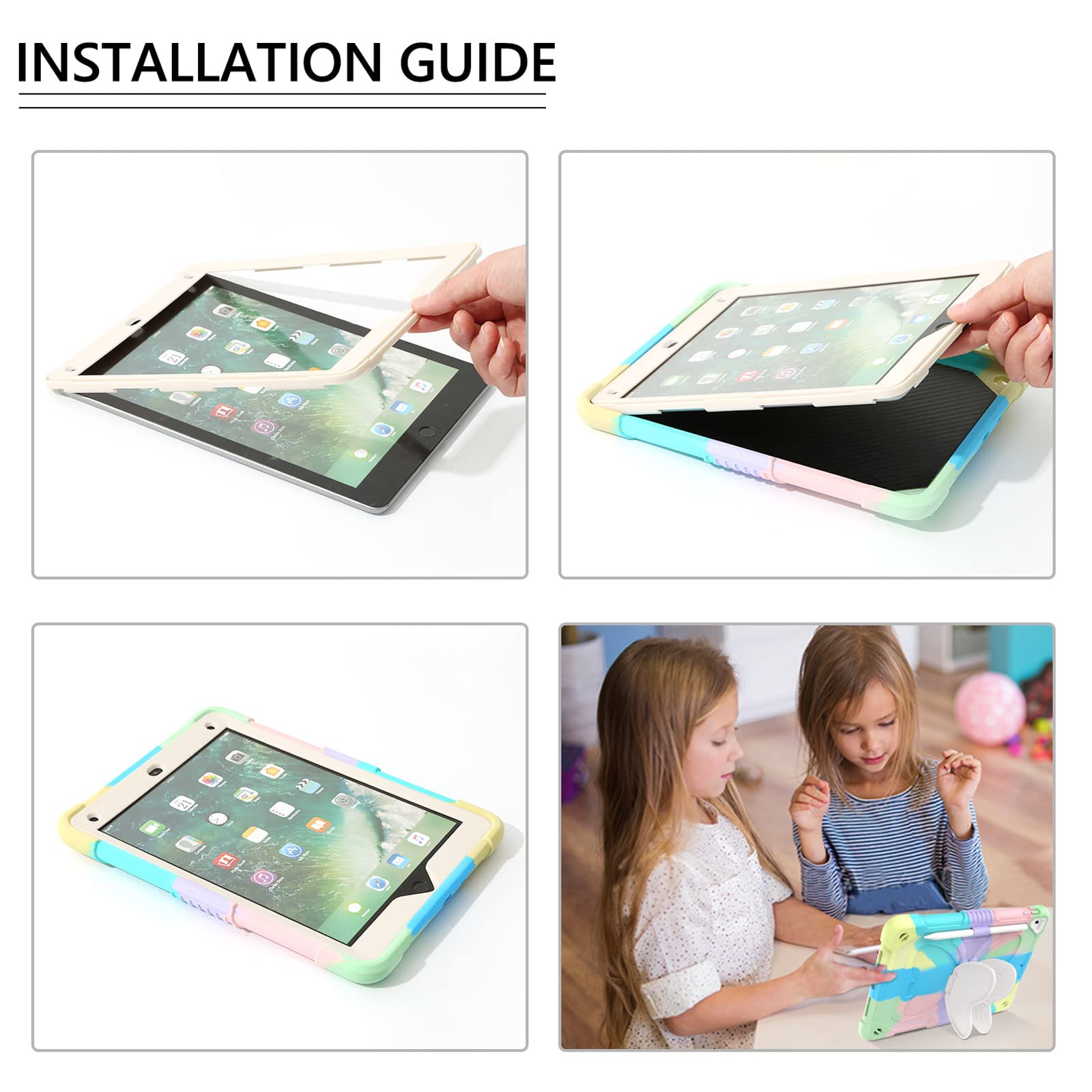 GUAGUA Kids Shockproof iPad Case - Compatible with iPad Air 2, iPad 5th/6th Gen (2017/2018) & iPad Pro 9.7
