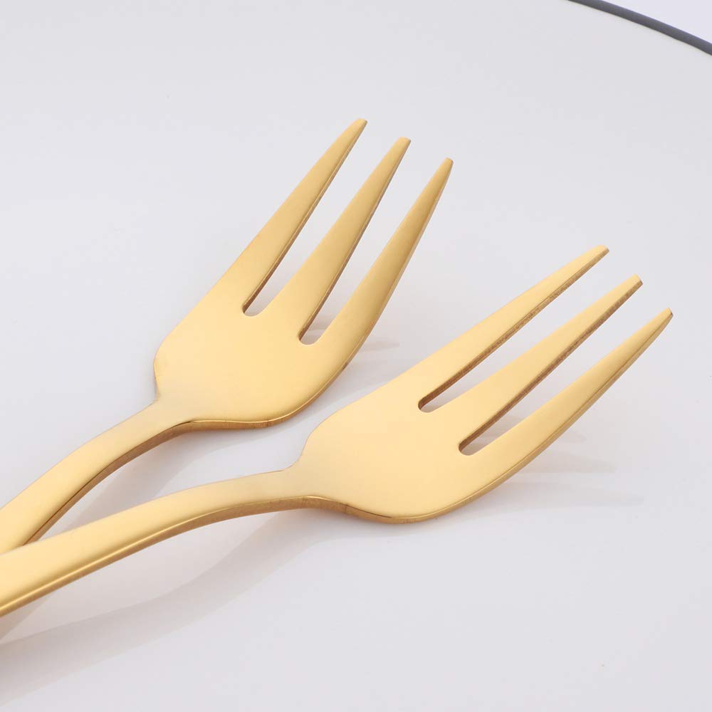 Premium Stainless Steel Dessert Forks Set of 10 - 5.5 Inch Gold Cocktail & Appetizer Forks - 3-Tine Mini Fruit & Salad Forks - Perfect for Parties, Weddings, and Fine Dining