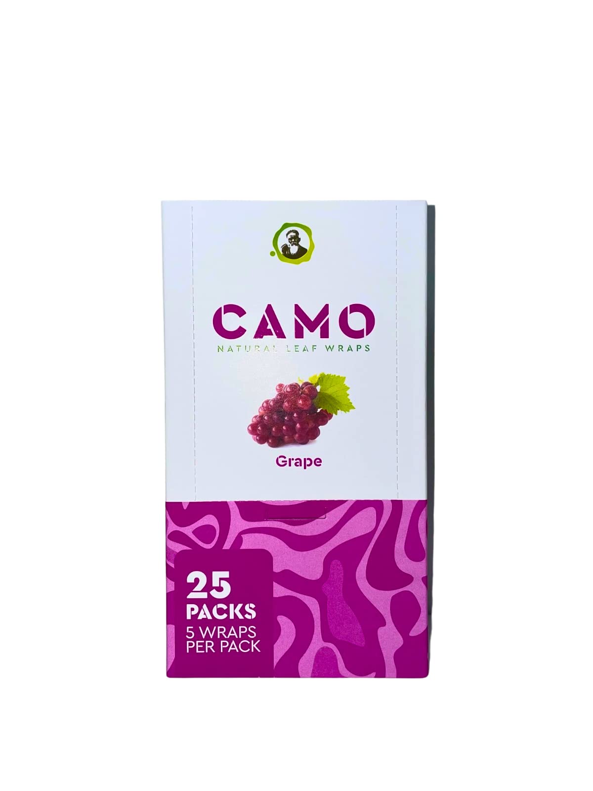 Natural Afghan Hemp Leaf Wraps - Camo Design - Sealed Box with 125 Wraps (25x5) - Grape Flavor - Perfect for Rolling Tobacco or Herbal Blends