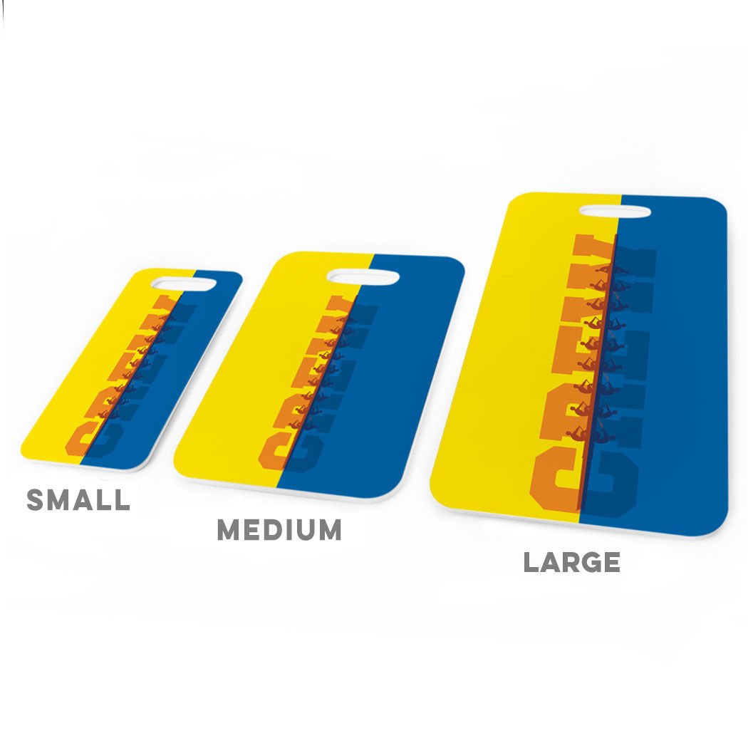 Custom Yellow Small Crew Luggage Tag with Water Reflection Design - Personalized Info on Back - Perfect for Travel, Suitcases & Backpacks