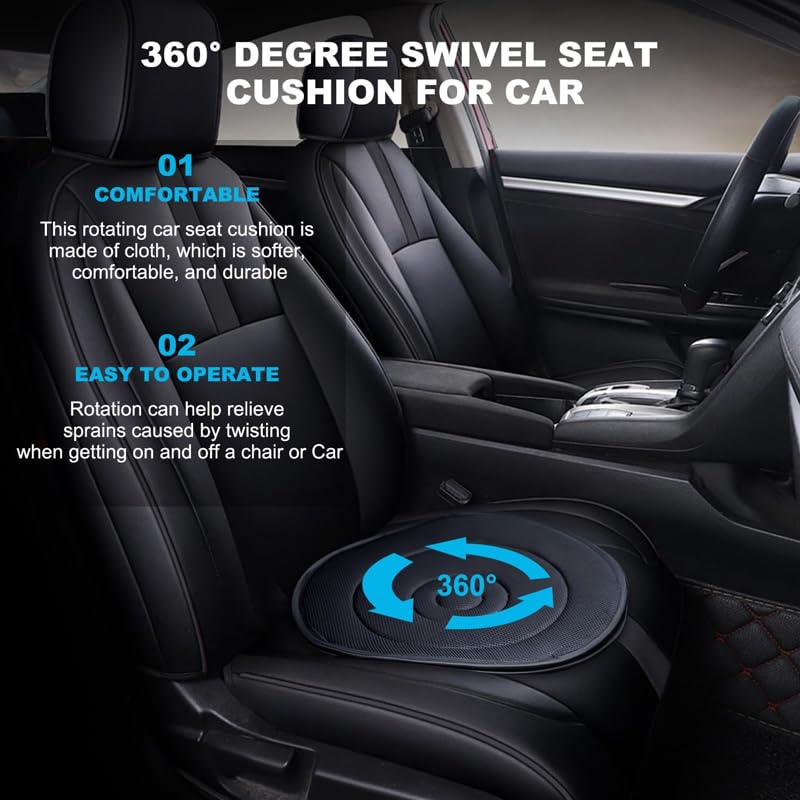 360° Rotating Car Seat Cushion for Elderly - Non-Slip Swivel Cushion for Comfort & Support - Perfect for Long Drives, Office Chairs & Wheelchair Use (Black)