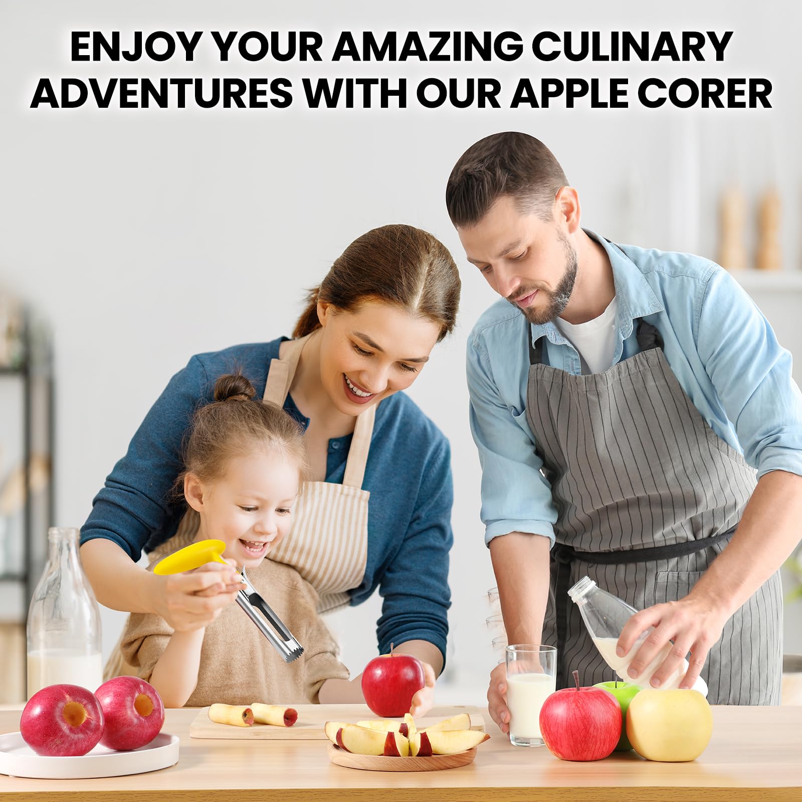 Premium Stainless Steel Apple Corer & Pear Corer Tool - Sharp Serrated Edge for Easy Fruit Coring - Durable & Easy to Clean - Perfect for Baking, Juicing, and Healthy Snacks (Yellow)
