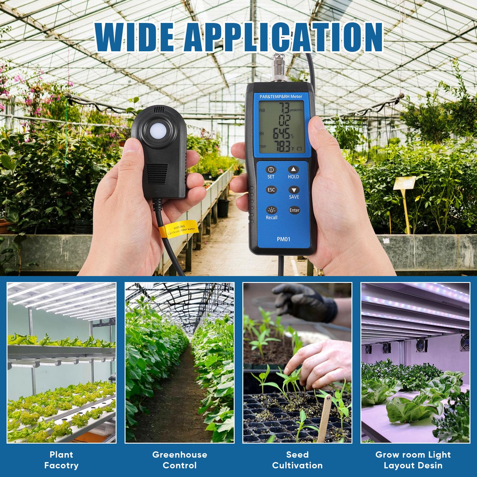 Quantum PAR Meter for LED Grow Lights - 400-700nm Wavelength Range with Temperature & Humidity Display | PPFD Meter with 36
