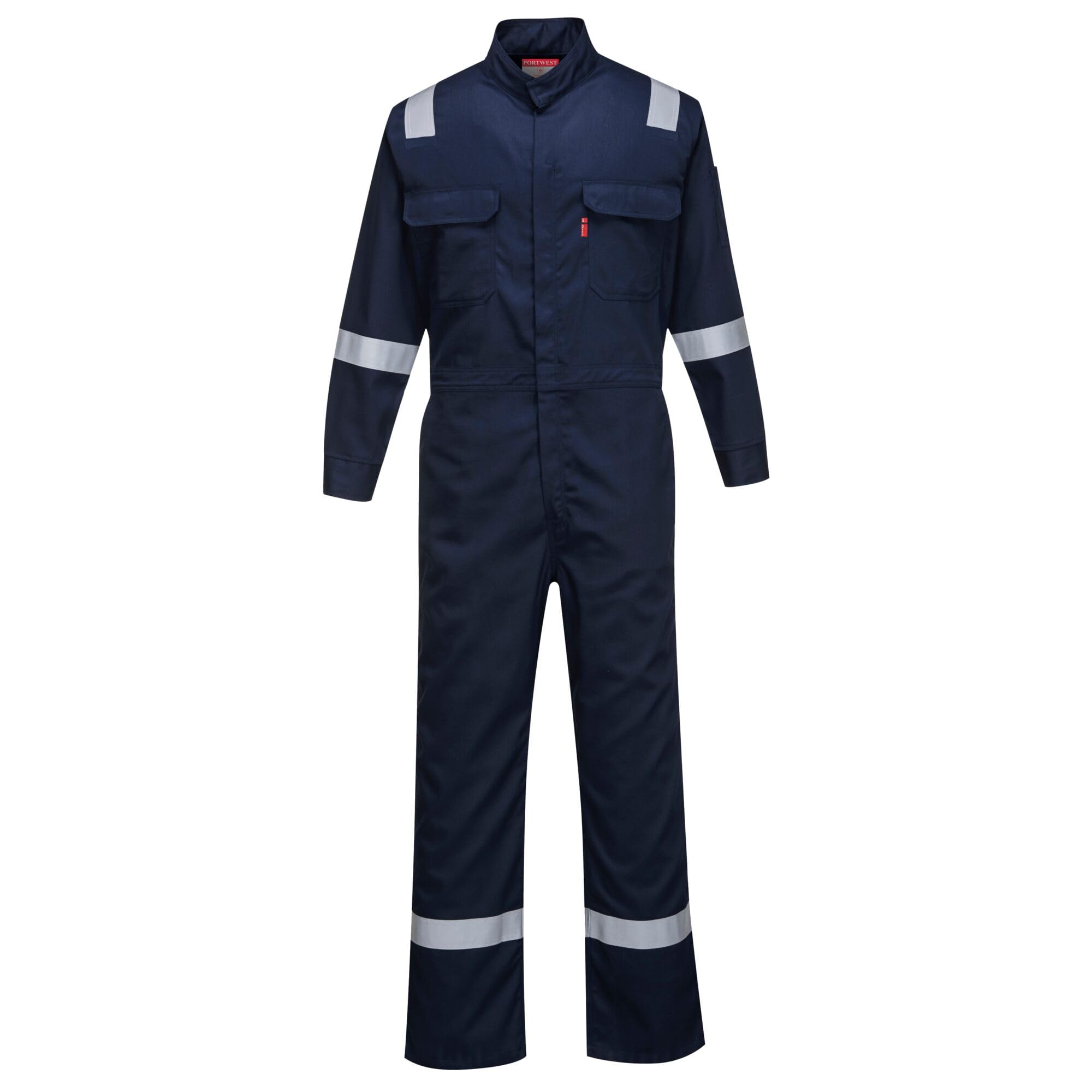 Portwest FR94 Bizflame Fire Resistant Coverall with FR Reflective Tape - ASTM NFPA Certified Workwear - Navy Blue Small Size - Ideal for Industrial, Construction & Emergency Response Scenarios