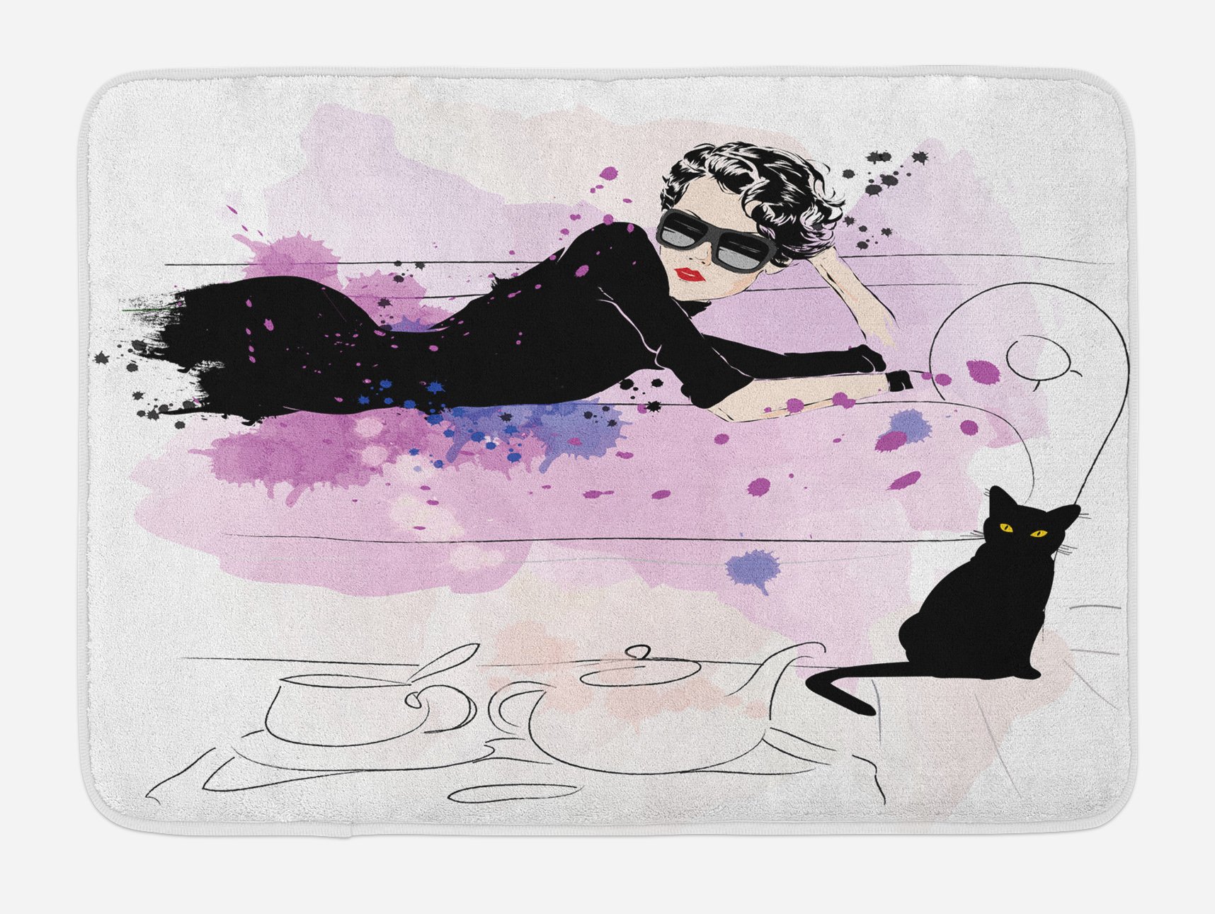 Ambesonne Non-Slip Plush Bath Mat - Cute Kitten with Sunglasses Lying on Couch Home Decor, 30.2