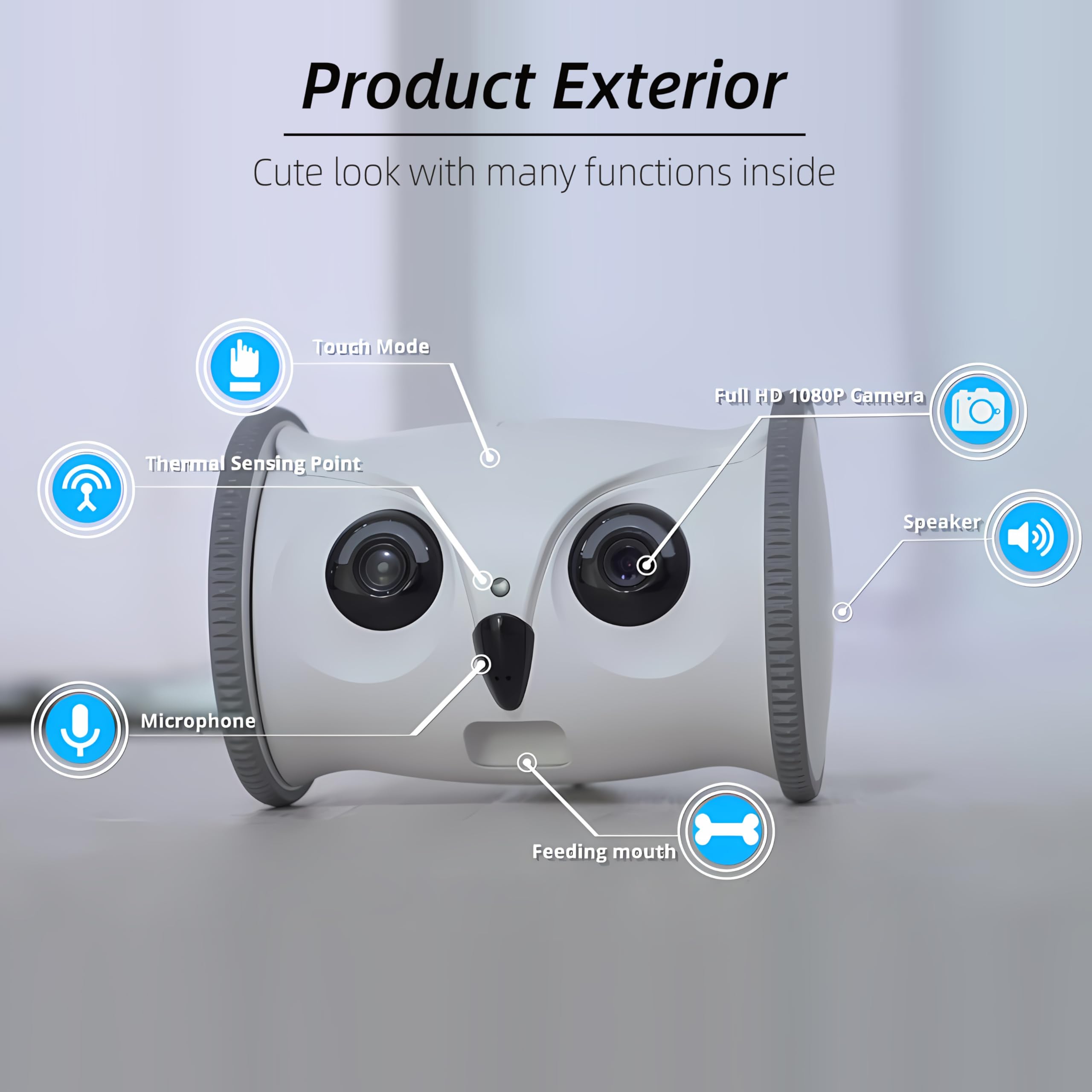 SKYMEE Owl Robot - Smart Pet Camera & Treat Dispenser with Remote App Control for Dogs & Cats | Interactive Toy for Home Monitoring & Playtime