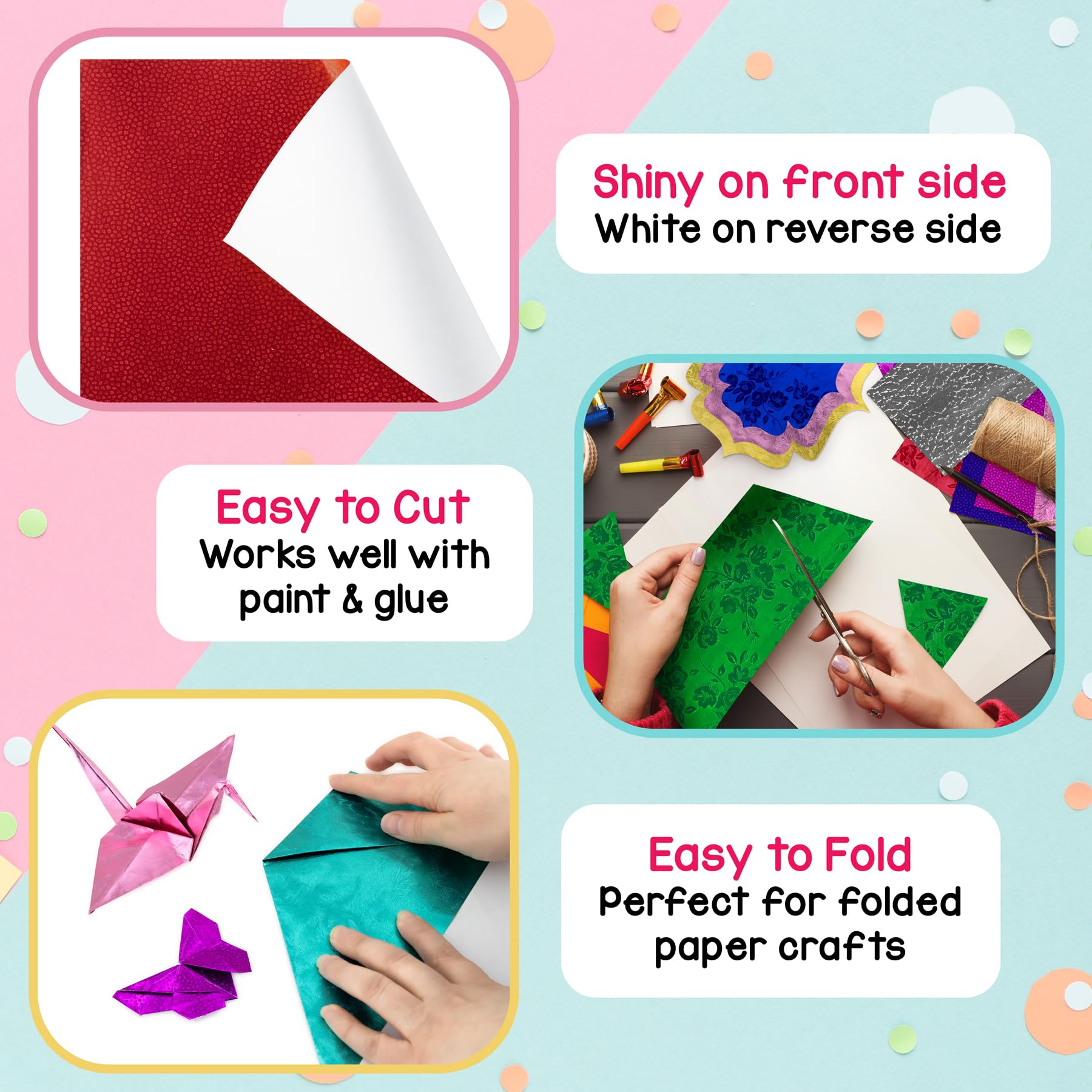 Hygloss Embossed Metallic Foil Paper - 30 Sheets of 8.5x10 Inch Shiny Craft Paper for DIY Projects, Scrapbooking, Card Making & Gift Wrapping - Premium Embossed Foil Sheets for Arts & Crafts