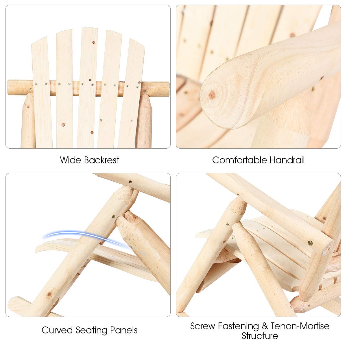 Giantex Solid Wood Adirondack Rocking Chair - Outdoor Patio Rocker with Slatted Seat & Backrest - Natural Wood Porch Swing for Garden, Balcony, Poolside & Backyard - Perfect for Relaxing, Reading & Enjoying Nature