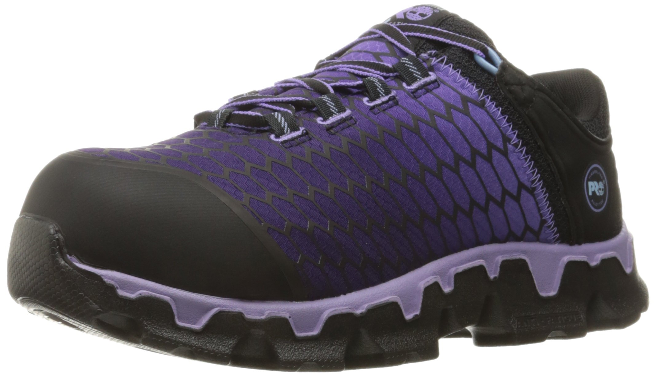 Timberland Women's Powertrain Sport Alloy Toe Work Boots - Black/Purple, Size 10 Wide | Lightweight Safety Shoes for Construction, Warehouse & Outdoor Work