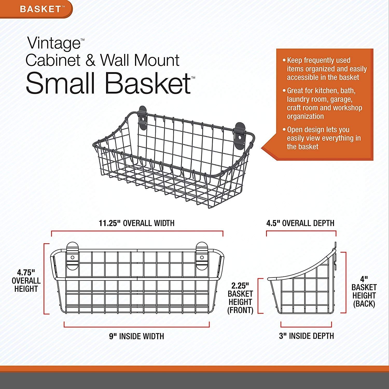 Vintage Wall Basket - Industrial Gray for Home & Office Storage