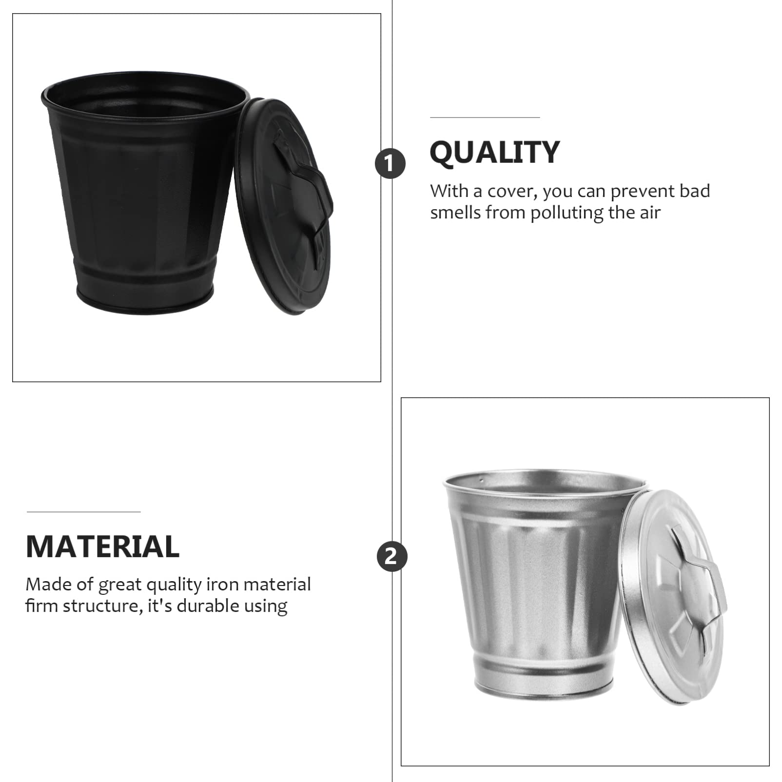 2-Pack Mini Galvanized Iron Office Desk Trash Can - Small Countertop Waste Bin for Car, Home & Office - Perfect for Recycling, Paper Clips, Snack Wrappers & Cup Holder Storage