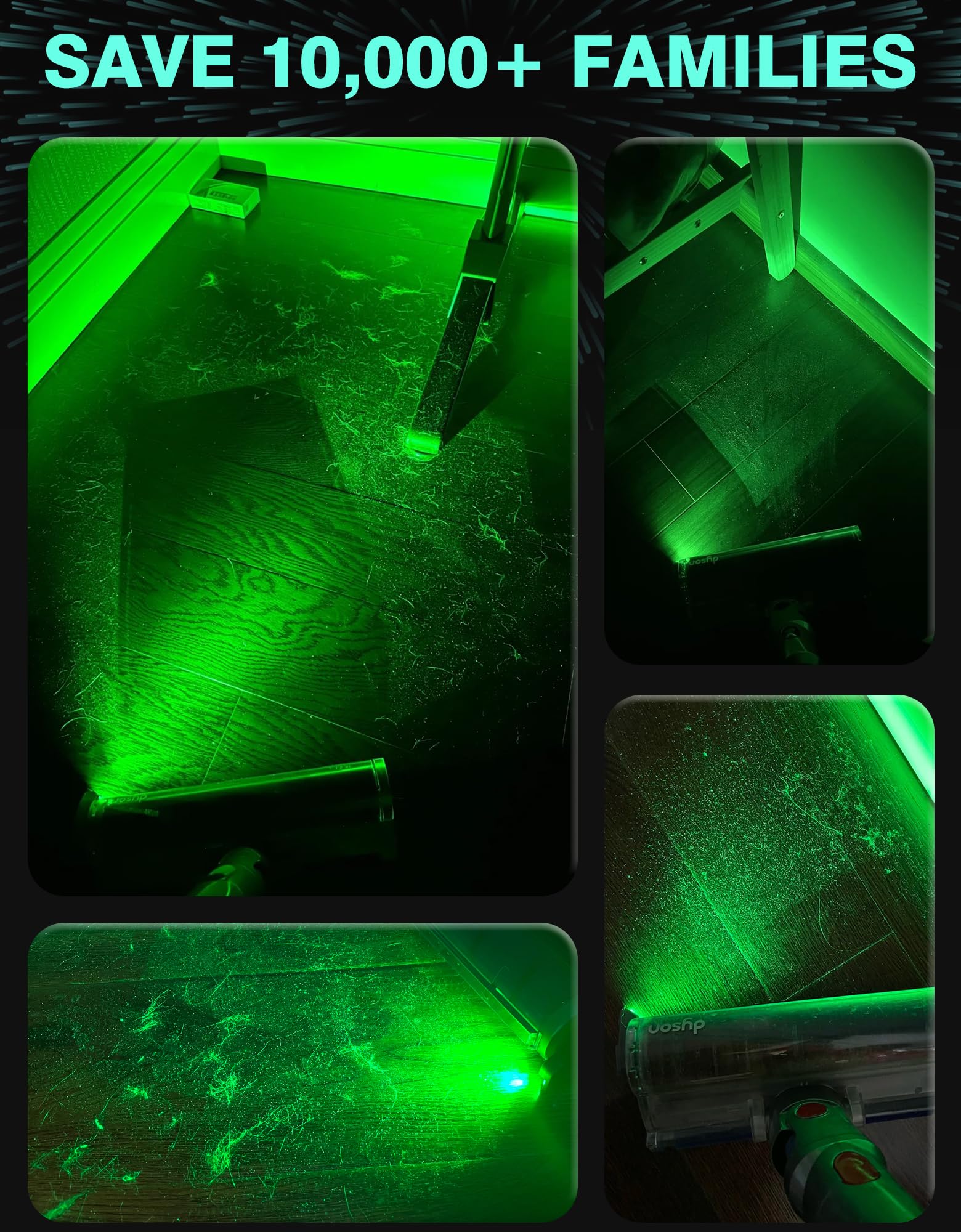 Universal Vacuum Cleaner Dust Display Light - Green LED Attachment for Dyson, Shark & Bissell | Reveals Pet Hair & Fur | Upgrade Vacuum Accessories | Perfect for Home Cleaning, Car Detailing & Pet Hair Removal