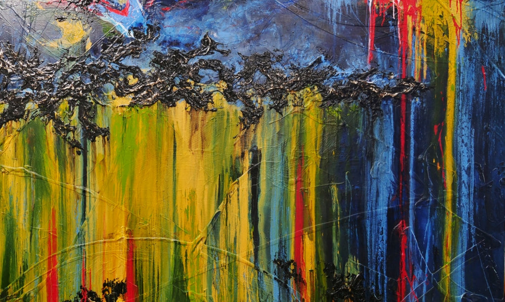 Midnight Falls 280cm x 170cm Blue Yellow Textured Abstract Canvas Art - Modern Wall Decor for Living Room, Bedroom & Office