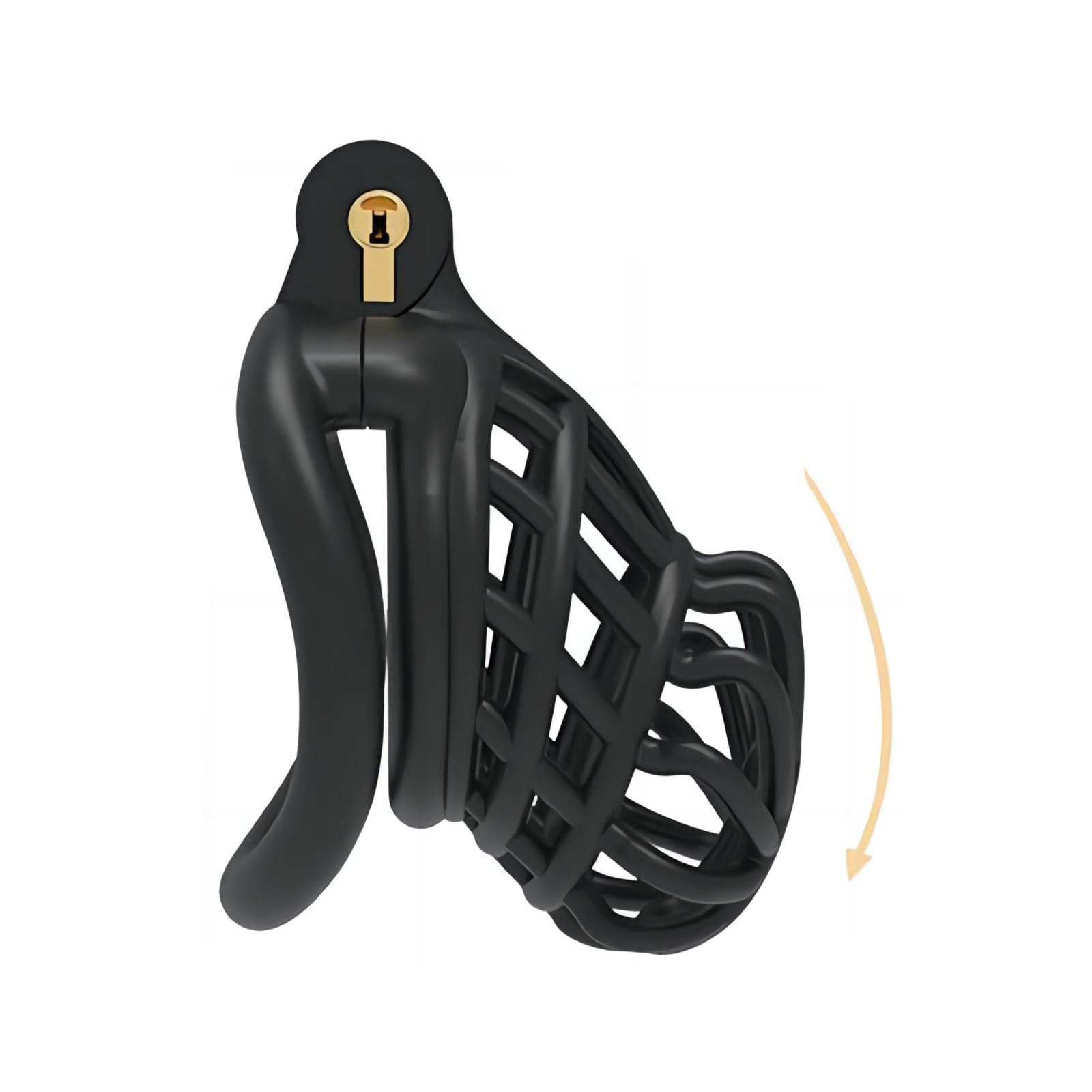 Lockable Hidden Penis Cage - Nylon Resin Chasteté Device with 4 Sizing Rings & 5 Coded Locks - SM Male Sex Toy for Penis Training (Flat Ring, Black) - Perfect for BDSM Play, Couples Bonding, and Solo Exploration