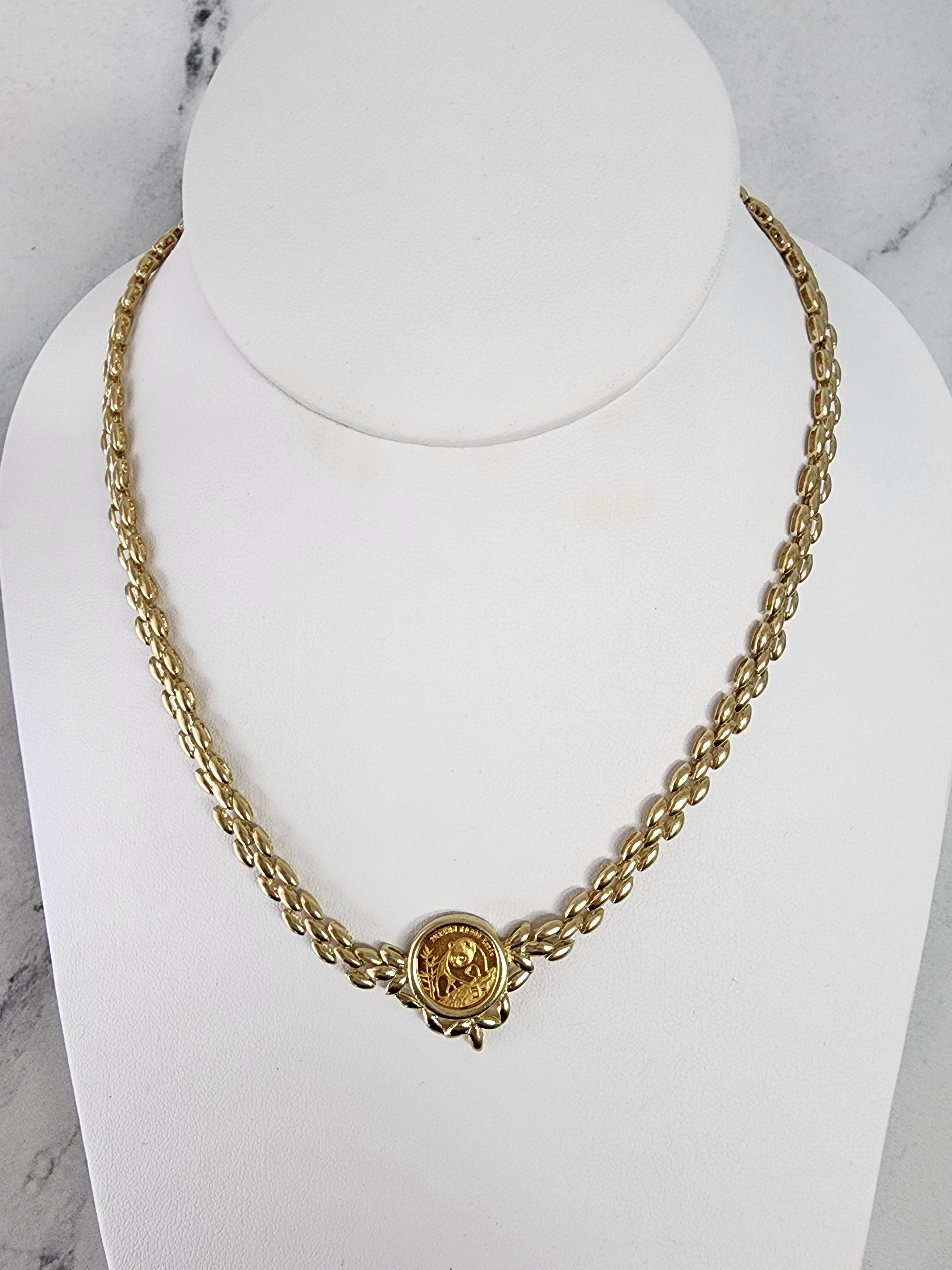 1/20OZ Panda Coin Necklace with Polished Gold Link Chain - Cute Animal Jewelry Gift for Women, Girls - Perfect for Birthday, Anniversary & Everyday Wear