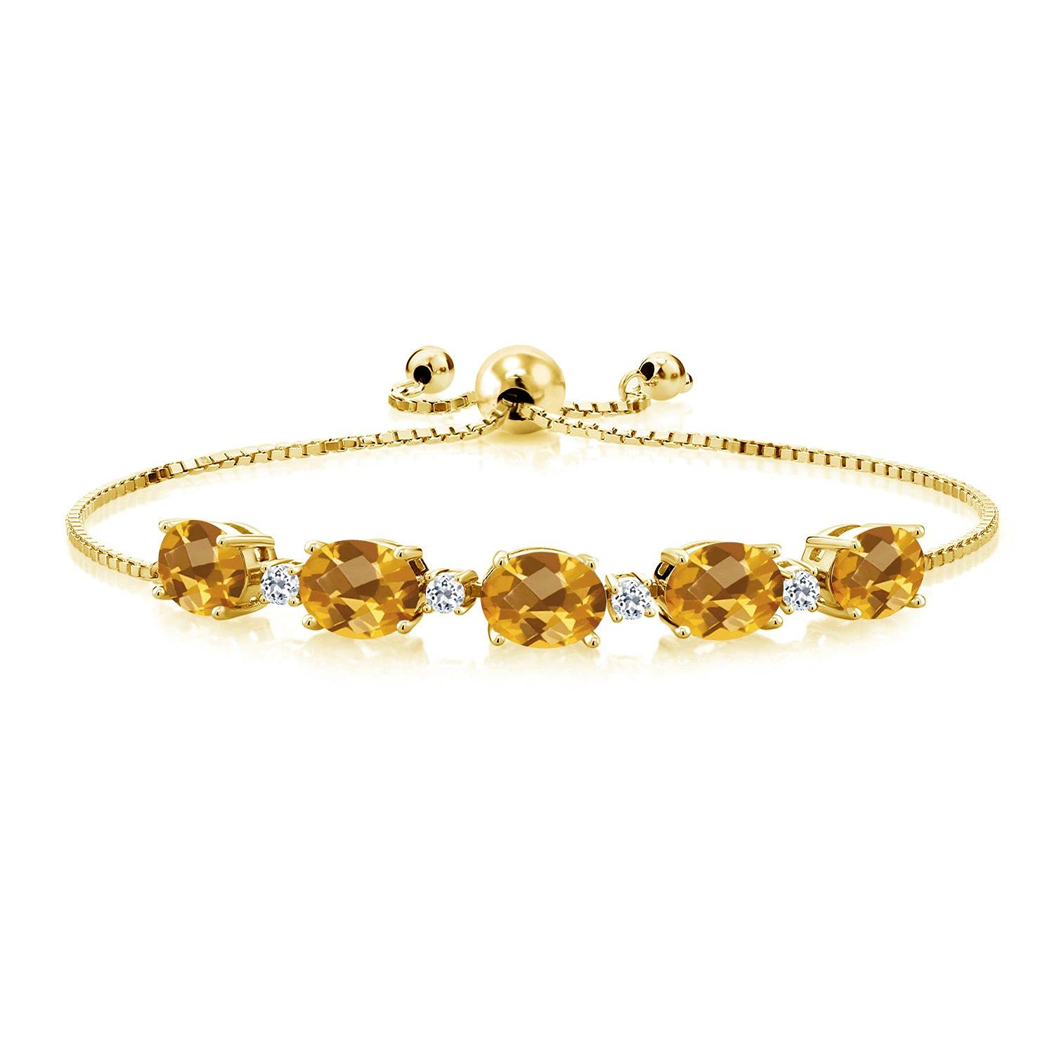 6.59 Ct Oval Checkerboard Yellow Citrine & White Topaz 18K Gold Plated Silver Bracelet for Women - Elegant Gemstone Jewelry Gift for Birthday, Anniversary & Special Occasions