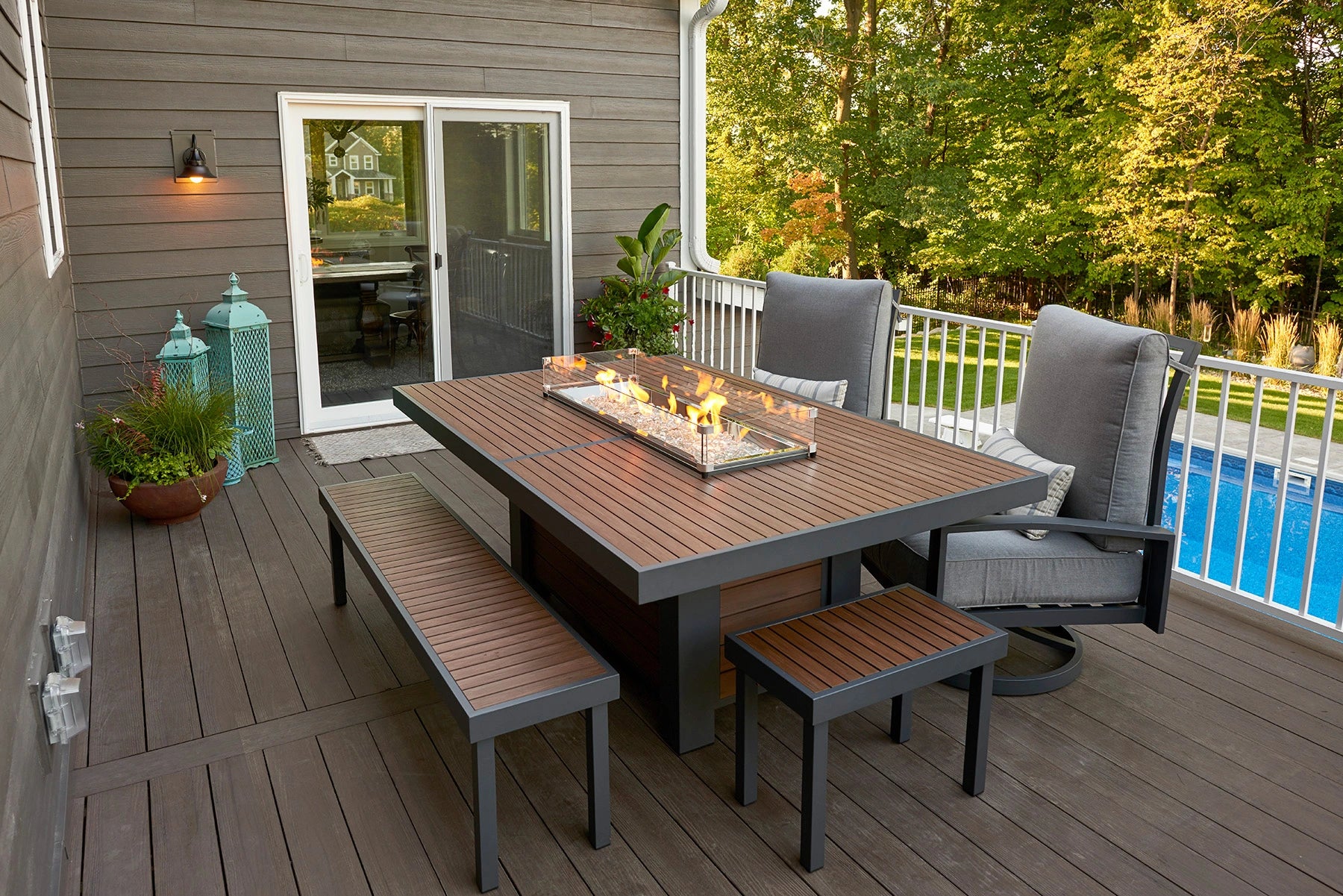 Kenwood Linear Dining Height Gas Fire Pit Table - Outdoor Patio Heater with Modern Design for Backyard, Deck, and Garden Gatherings