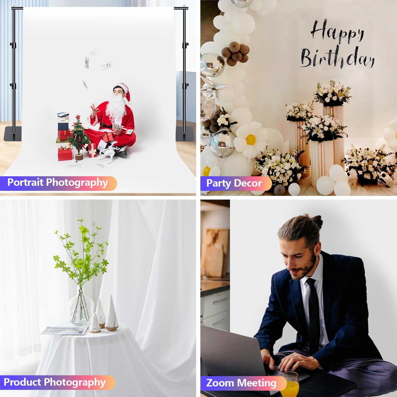 10x10 ft White Photo Backdrop for Photography - Double-Sided Polyester Fabric Studio Background for Baby Pictures, Party Props & Professional Shoots | Perfect for Newborn Photos, Product Photography & Event Decor