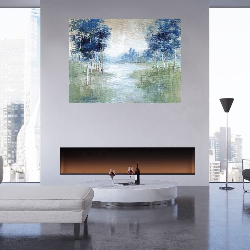 Hand-Painted Birch River Fine Art Canvas Wall Decor by Artist Nan - 46x35 Inches - Ready to Hang - Nature Landscape Painting for Living Room, Bedroom, Office & Home Decor - Perfect for Modern, Farmhouse or Coastal Interior Design Styles