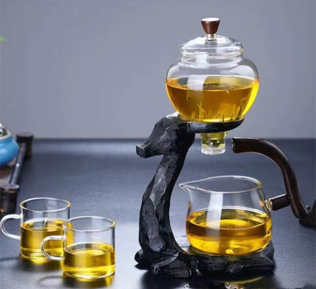 Premium Borosilicate Glass Teapot Set - Heat-Resistant Deer Design Teapot with Infuser - Perfect for Loose Leaf Tea, Herbal Tea & Iced Tea Brewing at Home, Office or Gift Giving (Black)