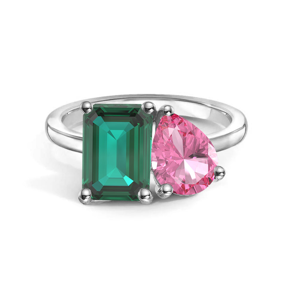 Toi et Moi Personalized Emerald Birthstone Ring - Custom Anniversary Jewelry for Couples, Women's Birthstone Engagement Ring - Perfect for Valentine's Day, Wedding Proposal & Romantic Gifts