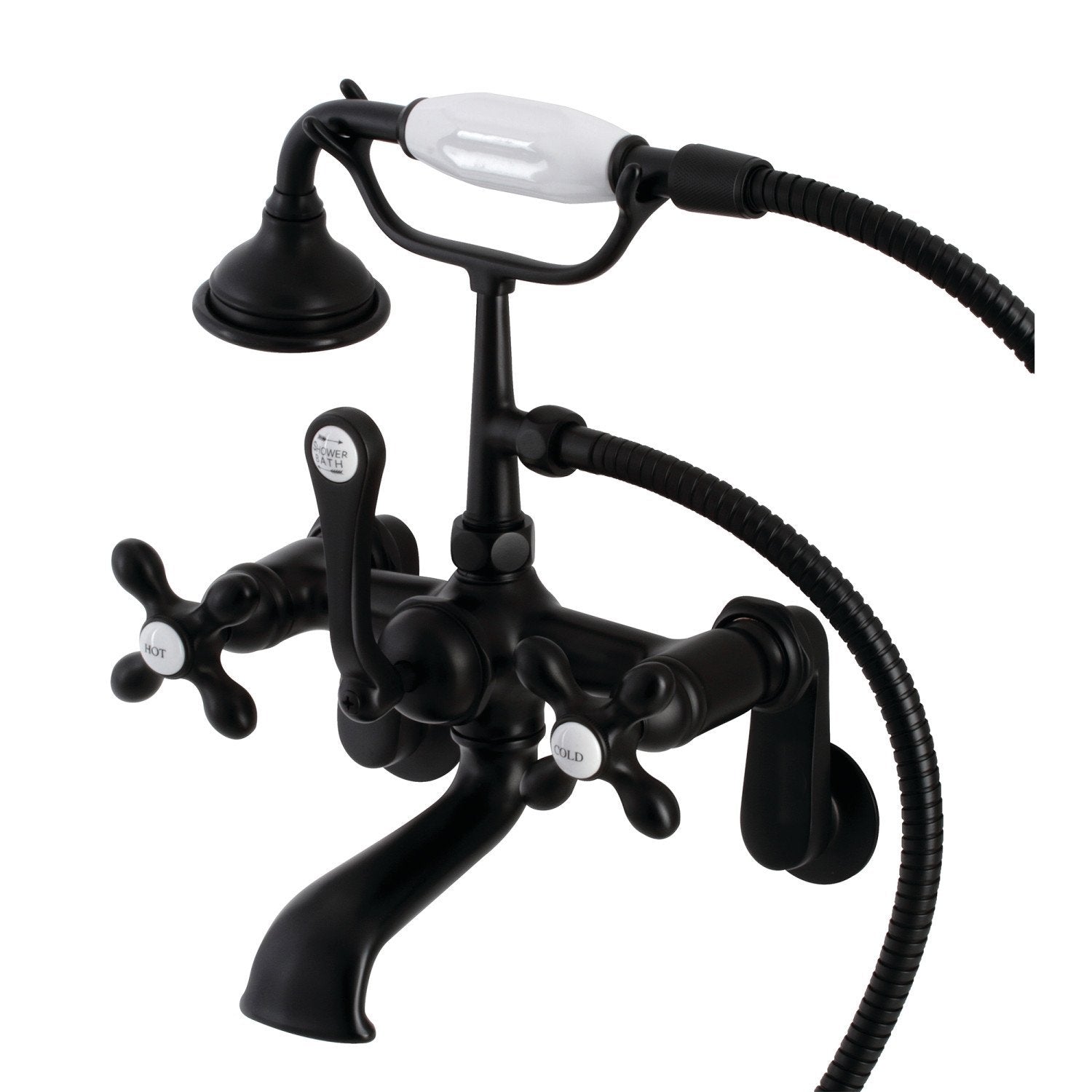 Vintage Aqua 3-Handle 2-Hole Wall Mount Clawfoot Bathtub Faucet with Hand Shower - Perfect for Antique Bathroom Renovations & Luxury Spa Retreats