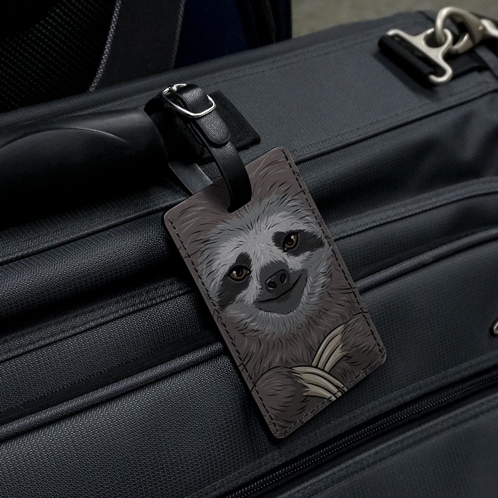 Stylish Sloth Face Leather Luggage Tag - Durable Rectangle ID Tag for Suitcases & Carry-On Bags - Perfect for Travel Identification & Personalization