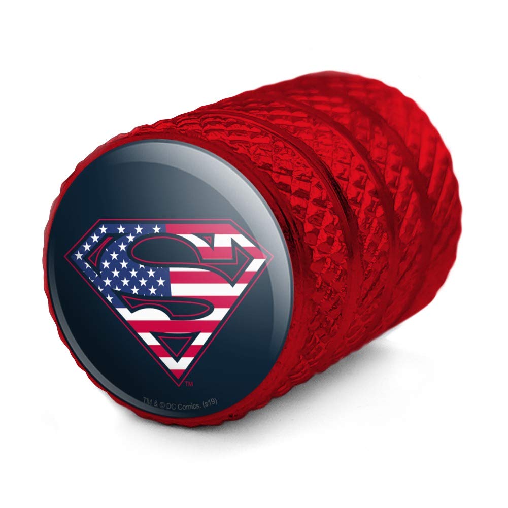 Superman USA American Flag Shield Logo Aluminum Valve Stem Caps for Car Wheels - Durable Tire Rim Accessories for Jeep, Truck & SUV - Perfect for Patriotic Car Enthusiasts & Custom Vehicle Decoration