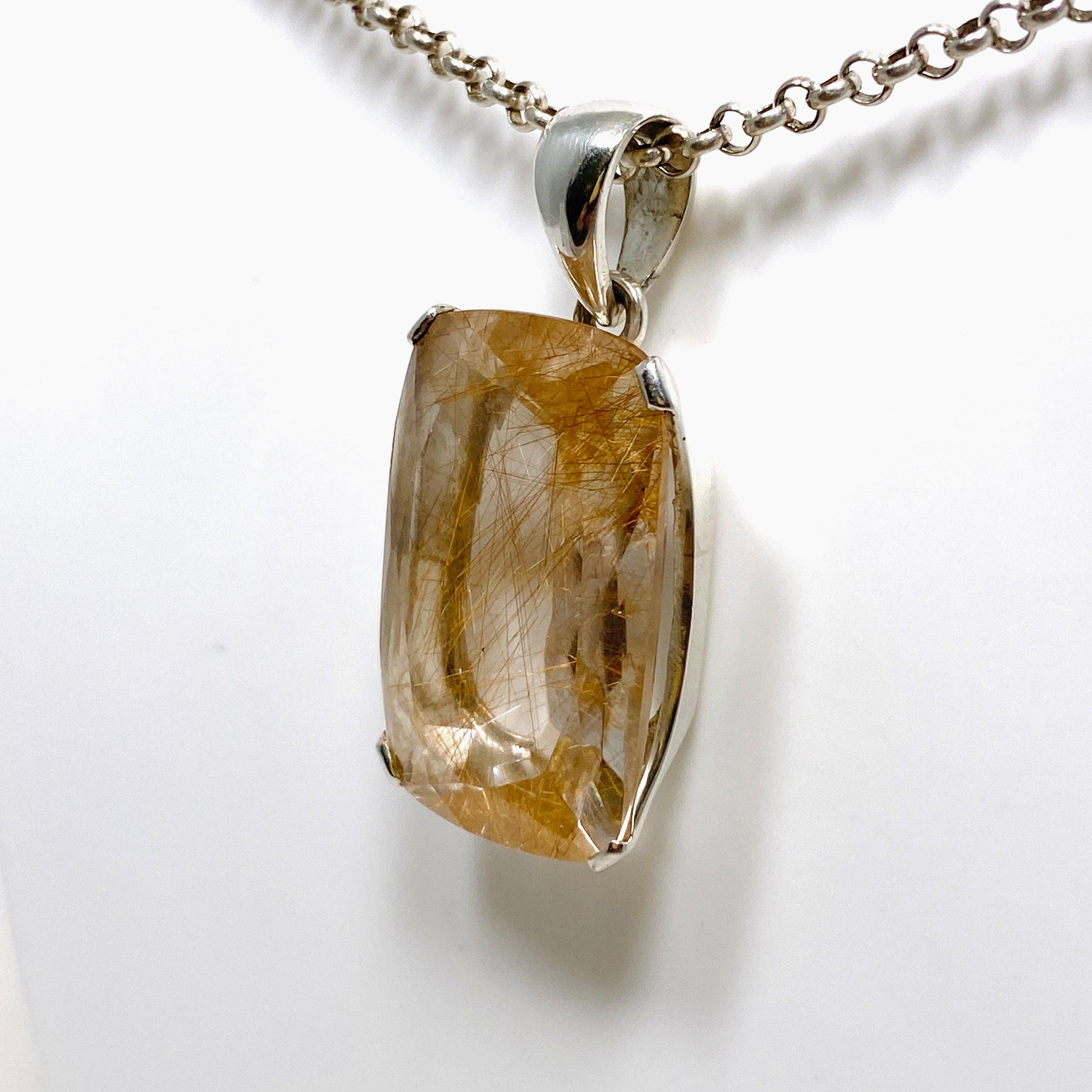 Natural Rutilated Quartz Faceted Rectangular Pendant Necklace - Elegant Crystal Jewelry for Women, Perfect for Gifts, Meditation & Spiritual Healing
