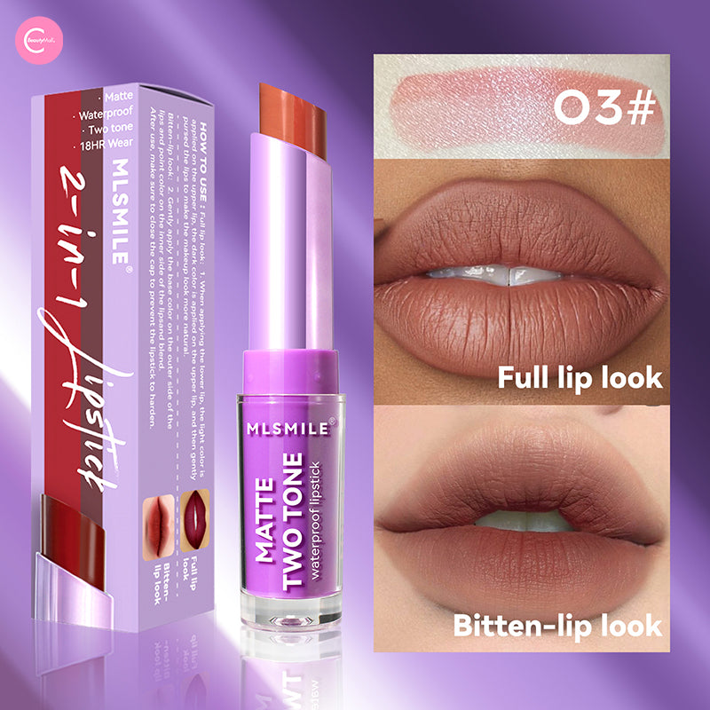 MLSMILE Two Tone Lipstick - Long Lasting Matte & Glossy Dual Color Lipstick for Women - Perfect for Day & Night Makeup Looks