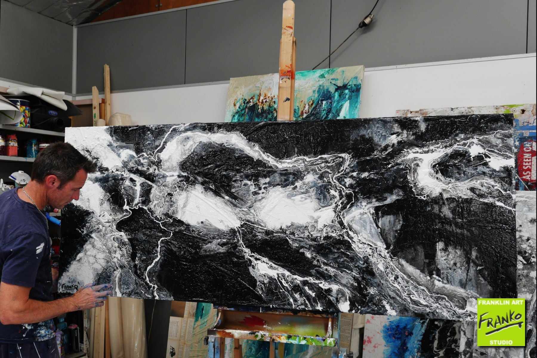 Ravenous Darkness 200cm x 80cm Black White Textured Abstract Canvas Art - Modern Wall Decor for Living Room, Bedroom & Office