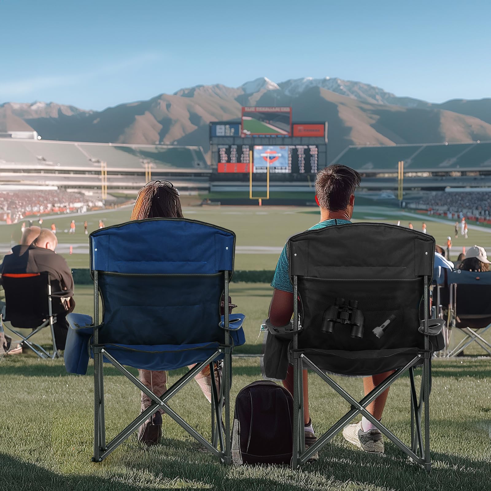 Overmont Oversized Folding Camping Chairs 2-Pack - Heavy Duty 450lbs Capacity with Padded Seat & Cooler Pockets - Portable Collapsible Outdoor Chairs for Camping, Beach, Fishing, Sports, Picnics, and Backyard Relaxation
