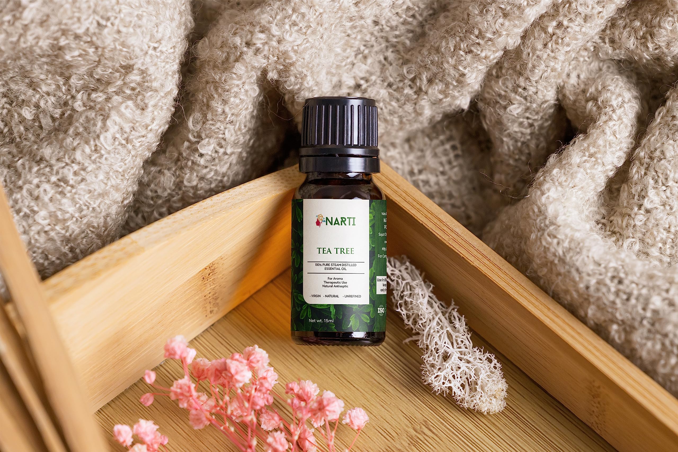 NARTI 100% Pure Tea Tree Essential Oil for Acne, Pimples & Scars - Natural Skin & Hair Care Treatment, Non-GMO, Synthetic-Free (30ml) - Perfect for DIY Beauty Recipes & Aromatherapy