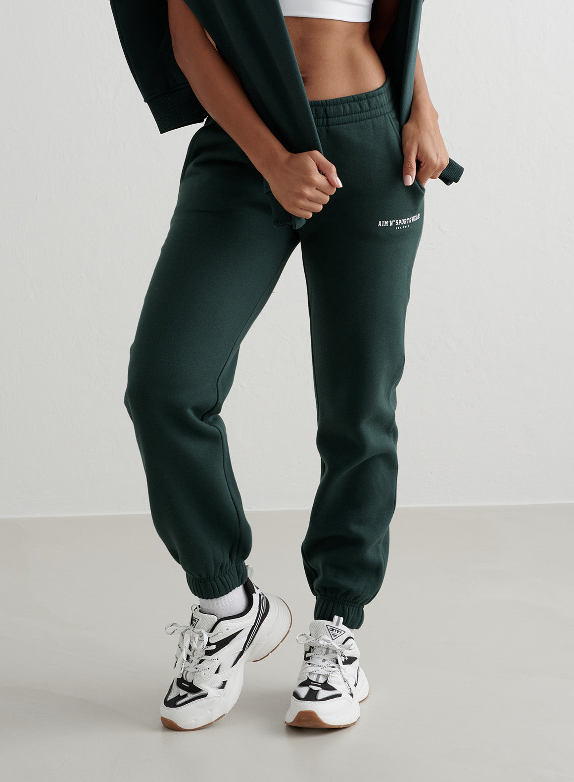 Deep Emerald Green Varsity Sweatshirt & Joggers Set for Women - Trendy Matching Outfit for Casual Wear, Gym, and Street Style Fashion