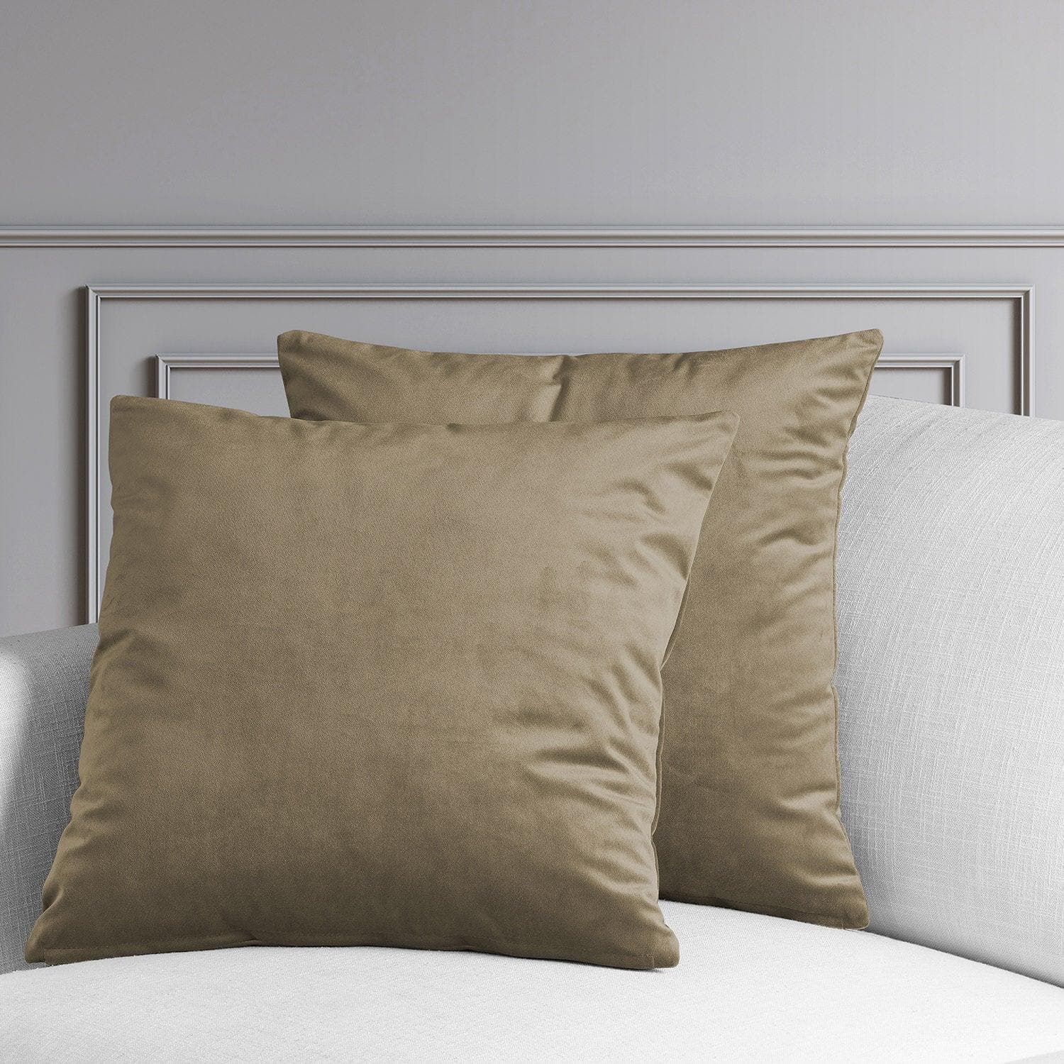 Luxury Taupe Velvet Cushion Covers Set of 2 - Soft Plush Heritage Style Throw Pillow Covers for Sofa, Bed, Living Room Decor - Home & Office Decorative Accent Pillows
