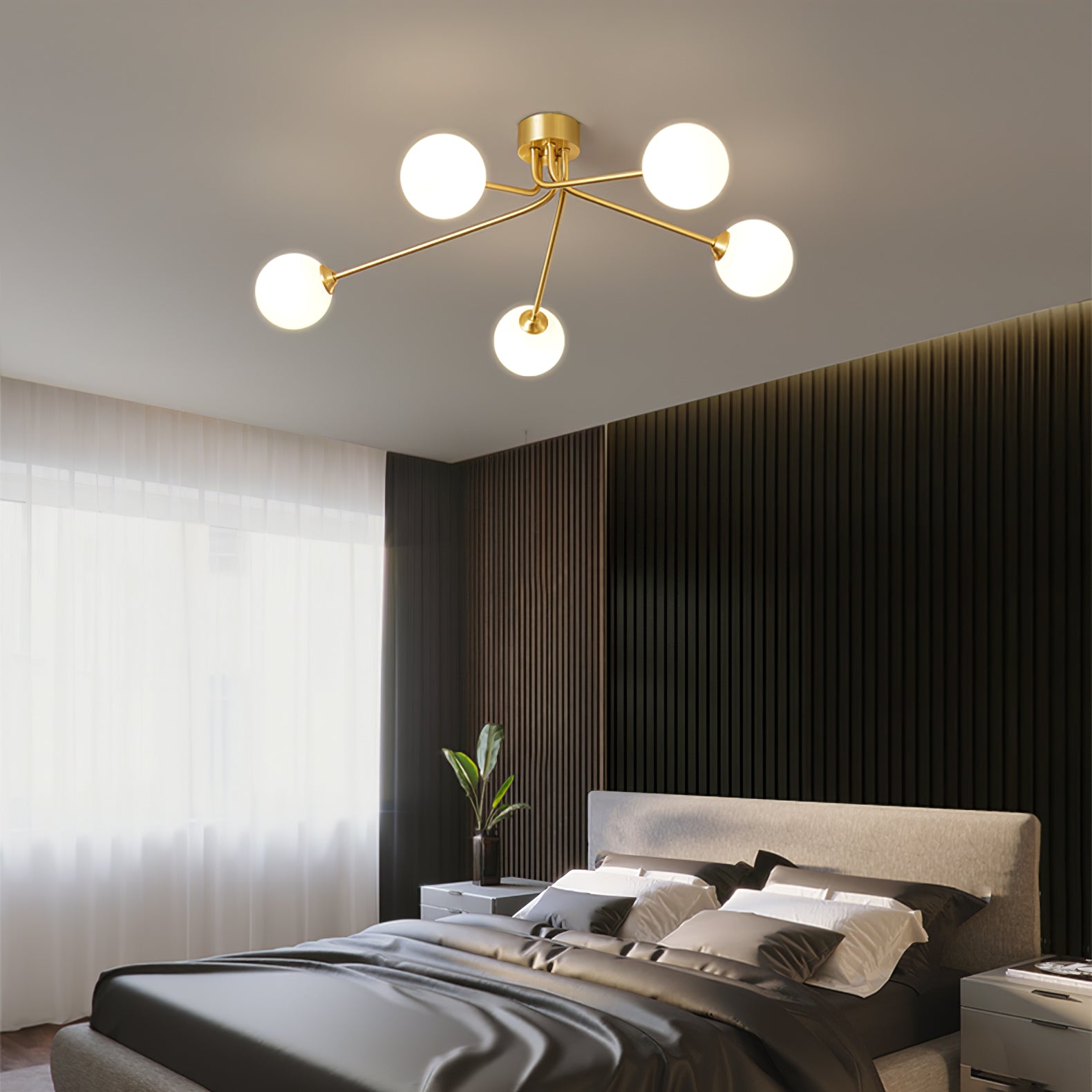 Modern Morella Ball Ceiling Light Fixture - Elegant Glass Globe Pendant Lighting for Living Room, Bedroom, Dining Room & Kitchen - Dimmable LED Chandelier for Home Decor