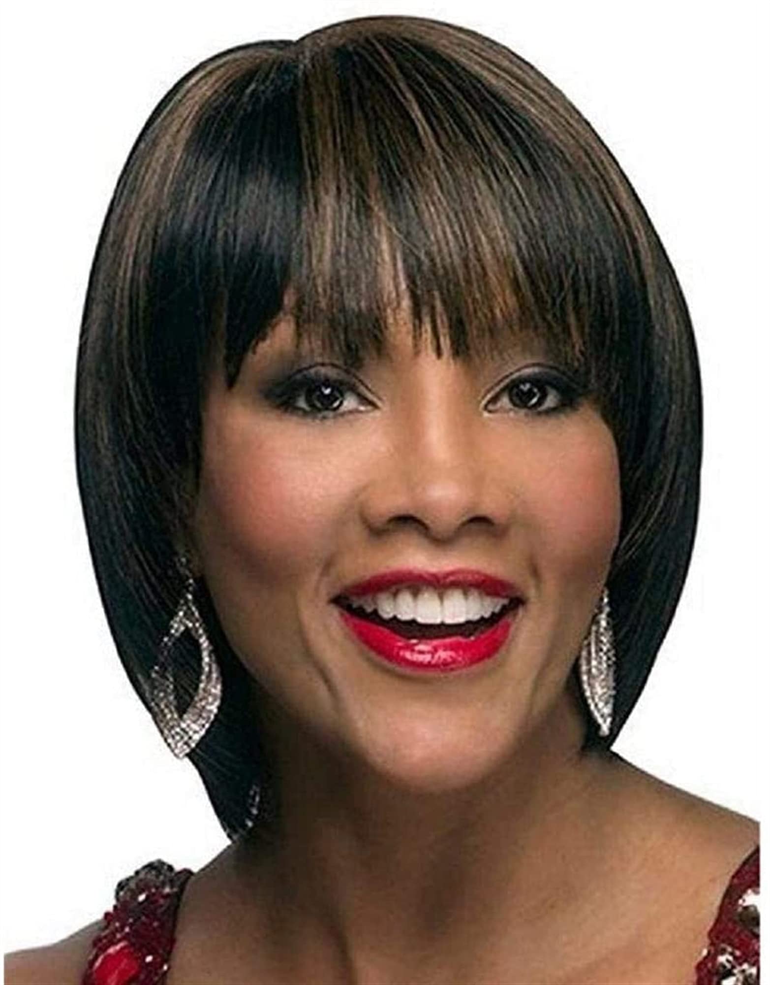 XZGDEN Heat Resistant Short Bob Wig with Bangs - Ombre Black Brown Straight Synthetic Hair Replacement for Women | Party, Cosplay & Everyday Wear