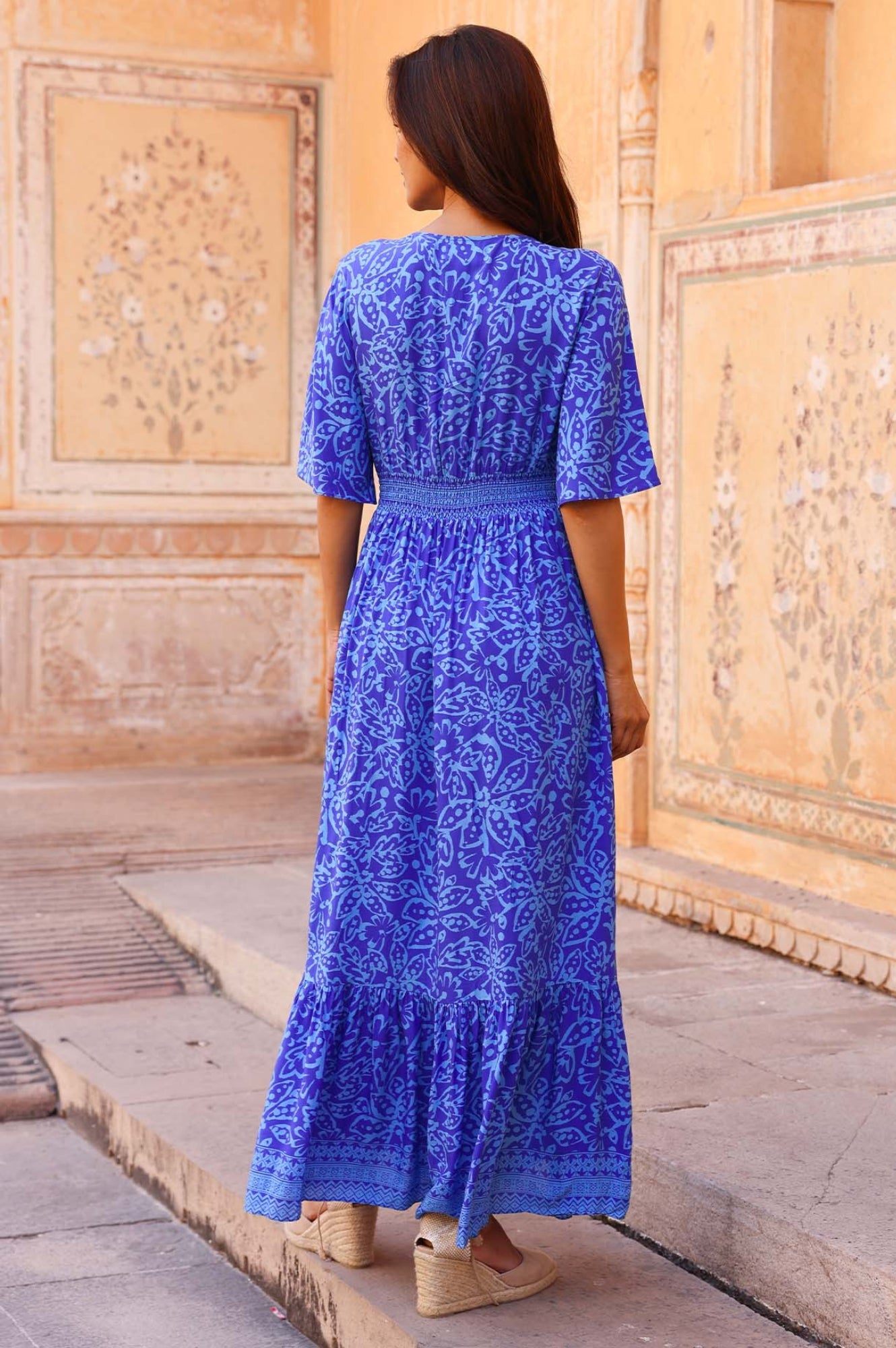 Lena EcoVero™ Sustainable Women's Dress in Cobalt & Light Blue | Comfortable Eco-Friendly Fashion for Casual Wear & Office Outfits