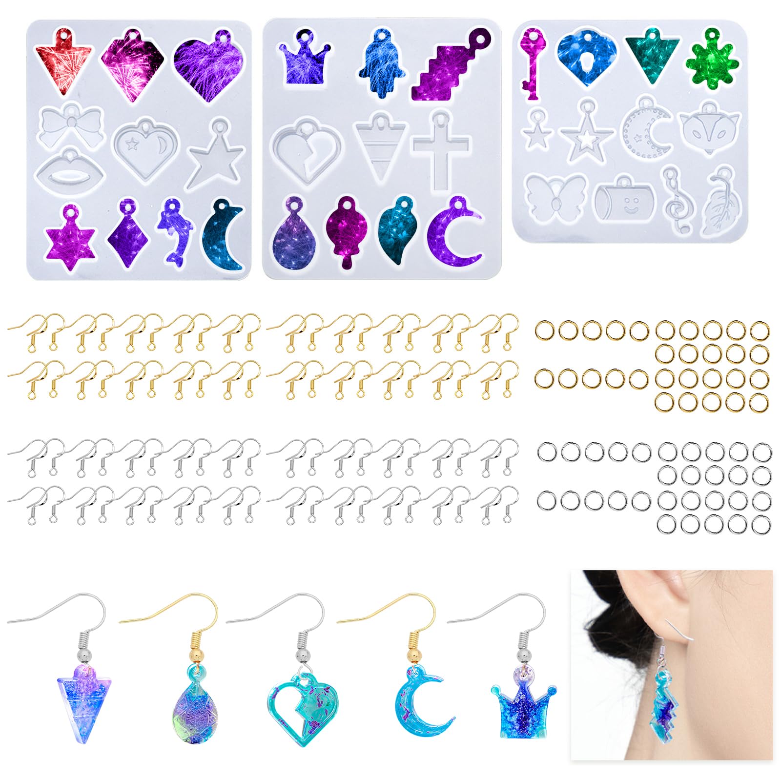 183pcs Resin Earring Molds Set - Silicone Jewelry Making Kit with Earring Hooks & Jump Rings for DIY Pendants, Necklaces, Keychains - Perfect for Handmade Gifts, Craft Projects & Jewelry Business